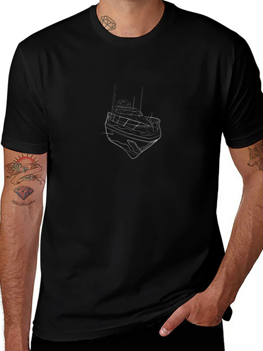 Minimalist Boat Sketch Graphic Tee - Black