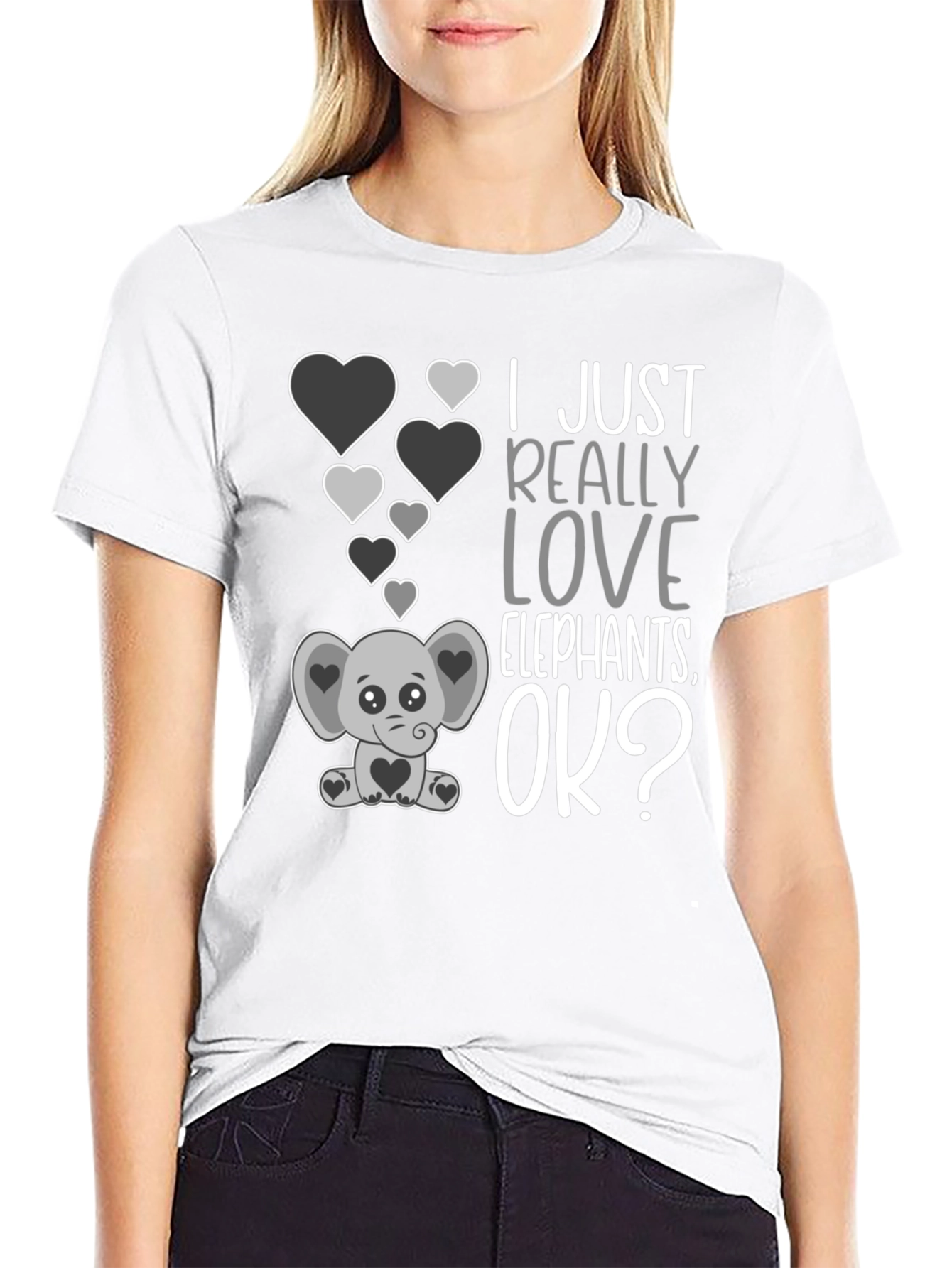 I Love Elephants Black Graphic Tee