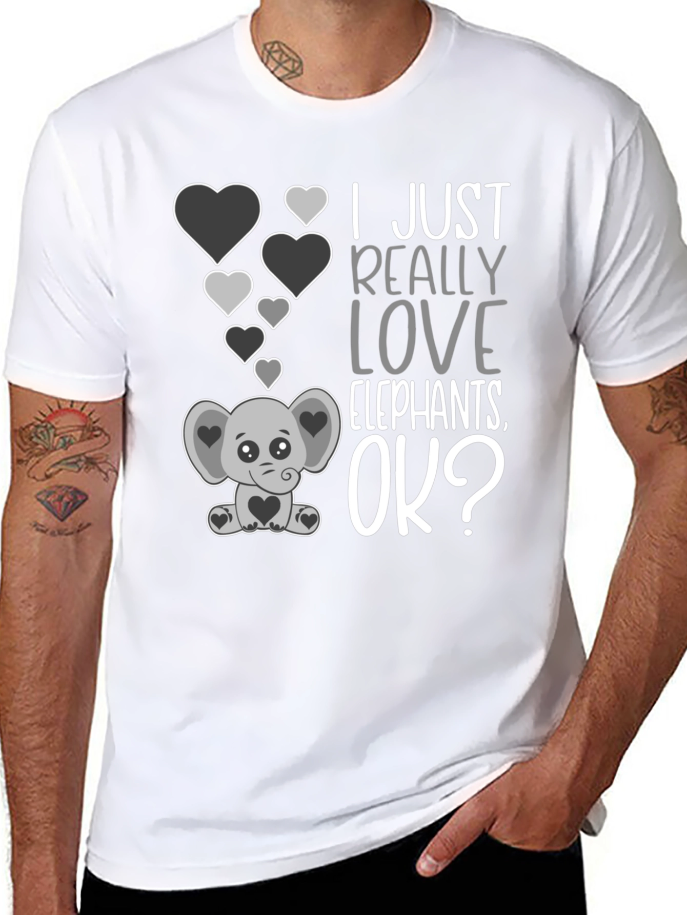 I Love Elephants Black Graphic Tee