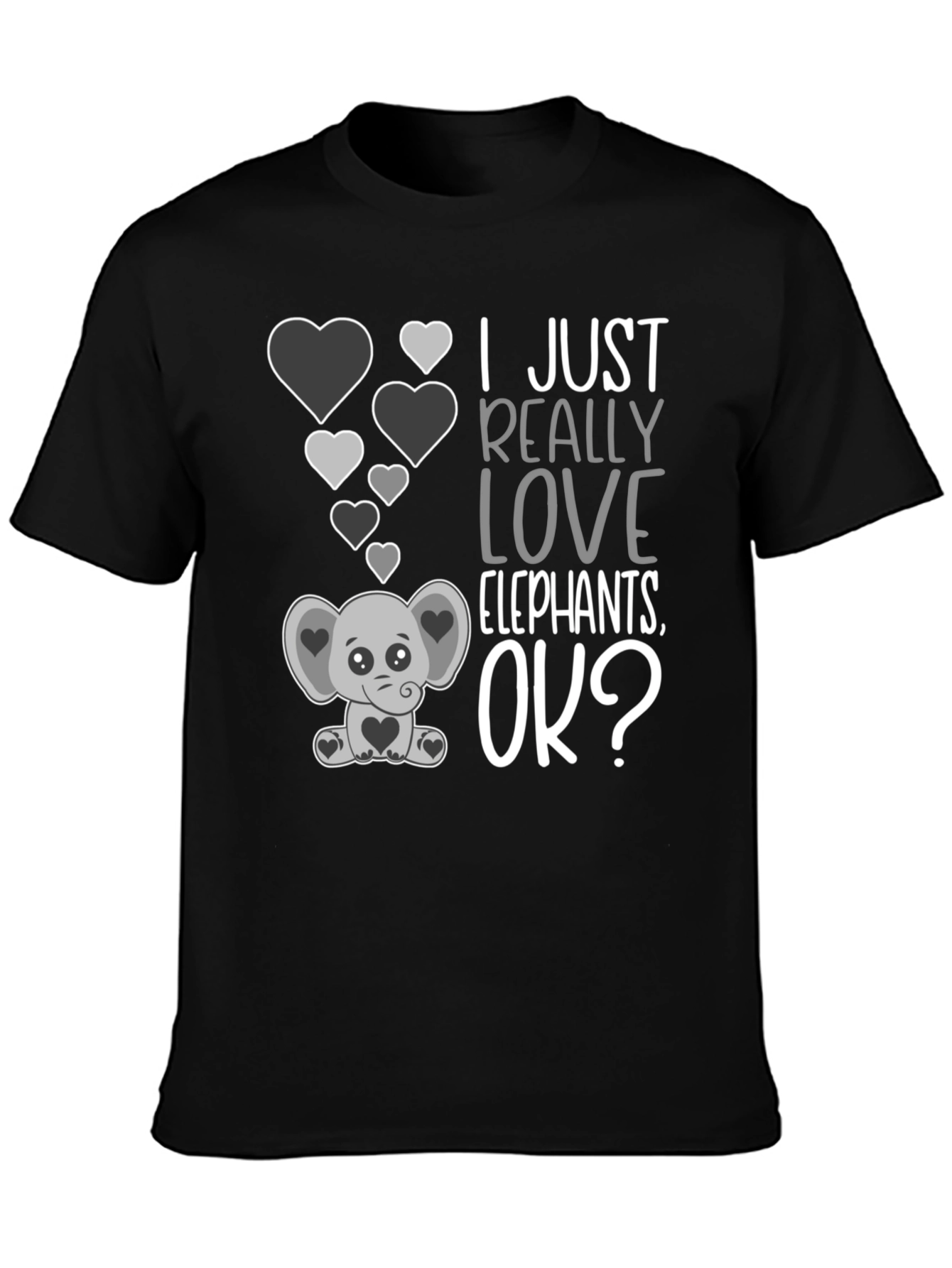 I Love Elephants Black Graphic Tee