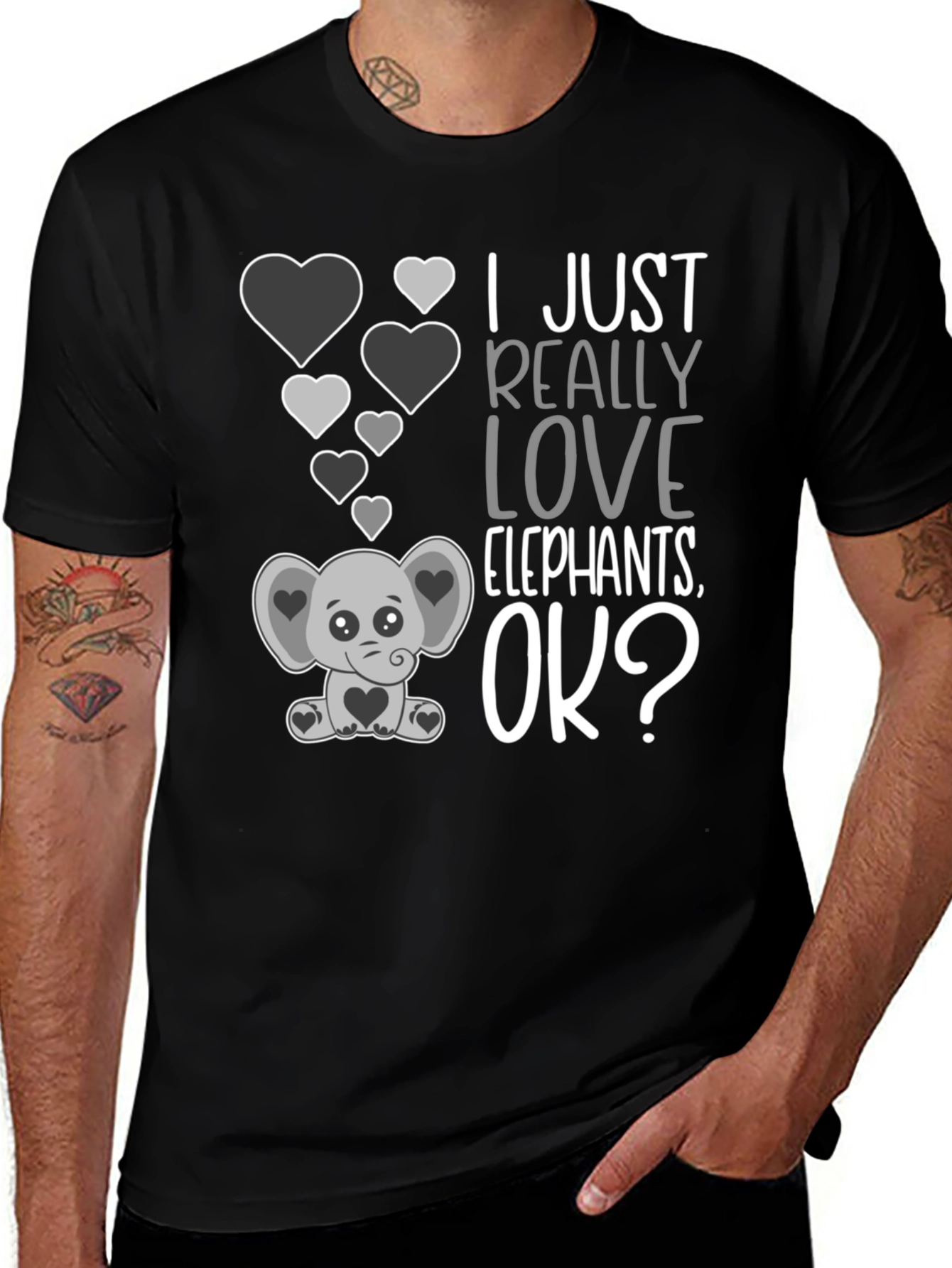 I Love Elephants Black Graphic Tee