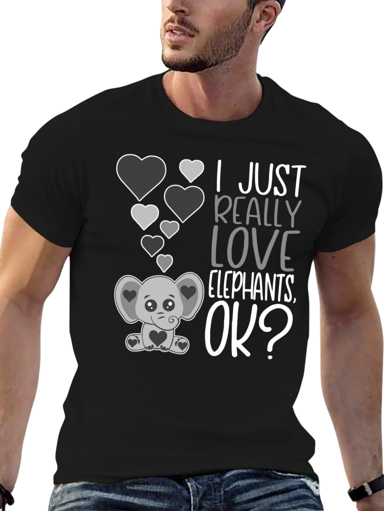 I Love Elephants Black Graphic Tee