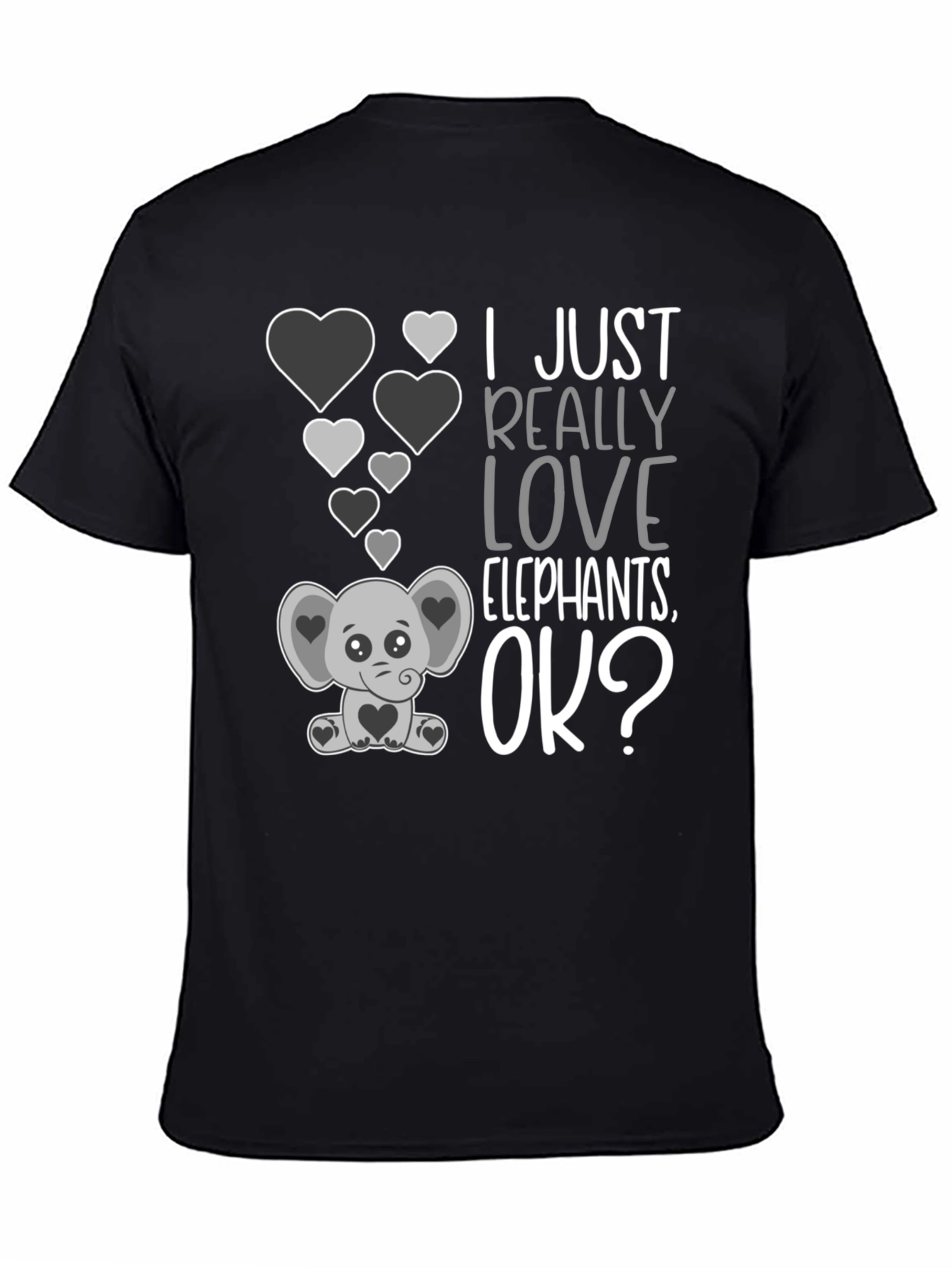 I Love Elephants Black Graphic Tee