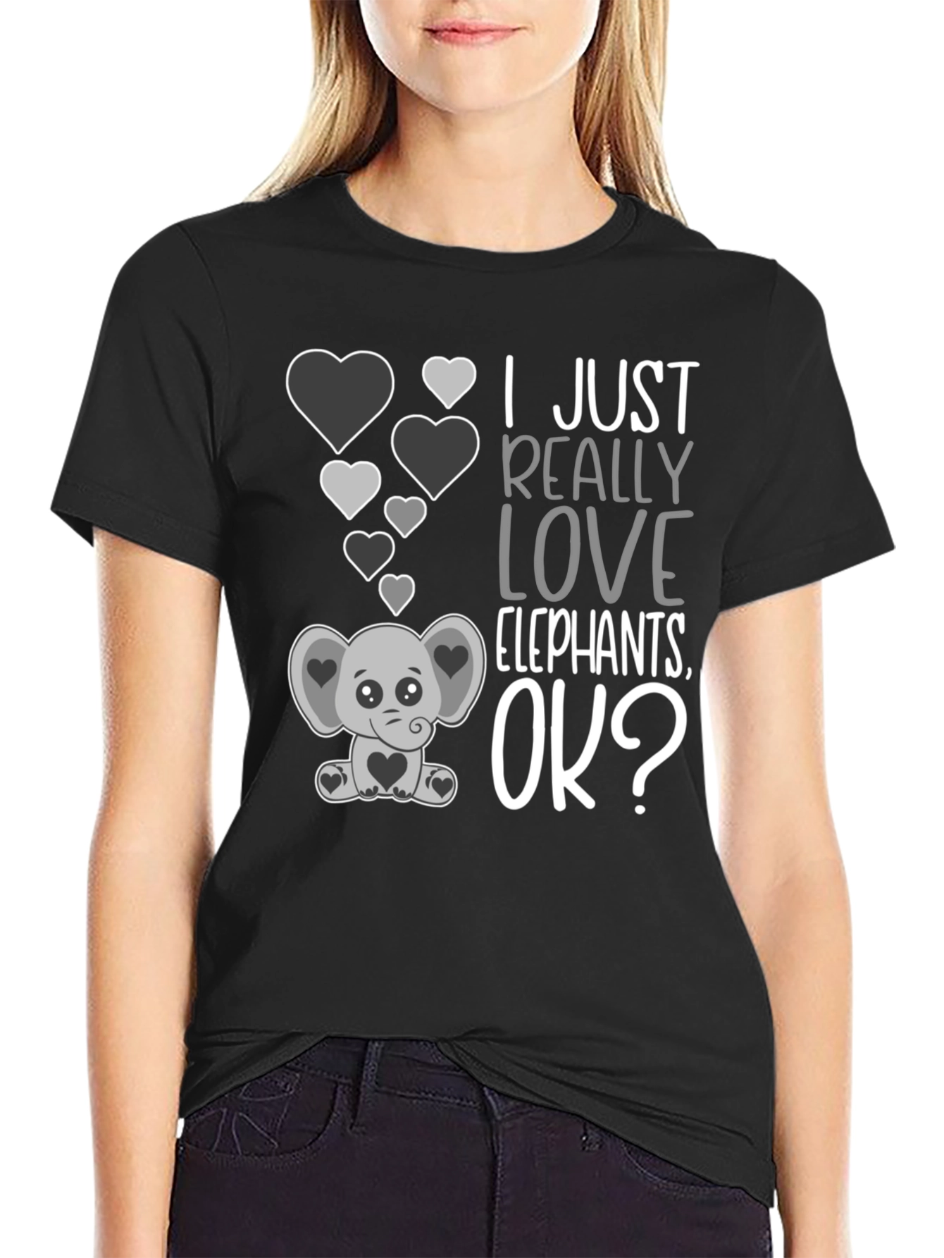 I Love Elephants Black Graphic Tee