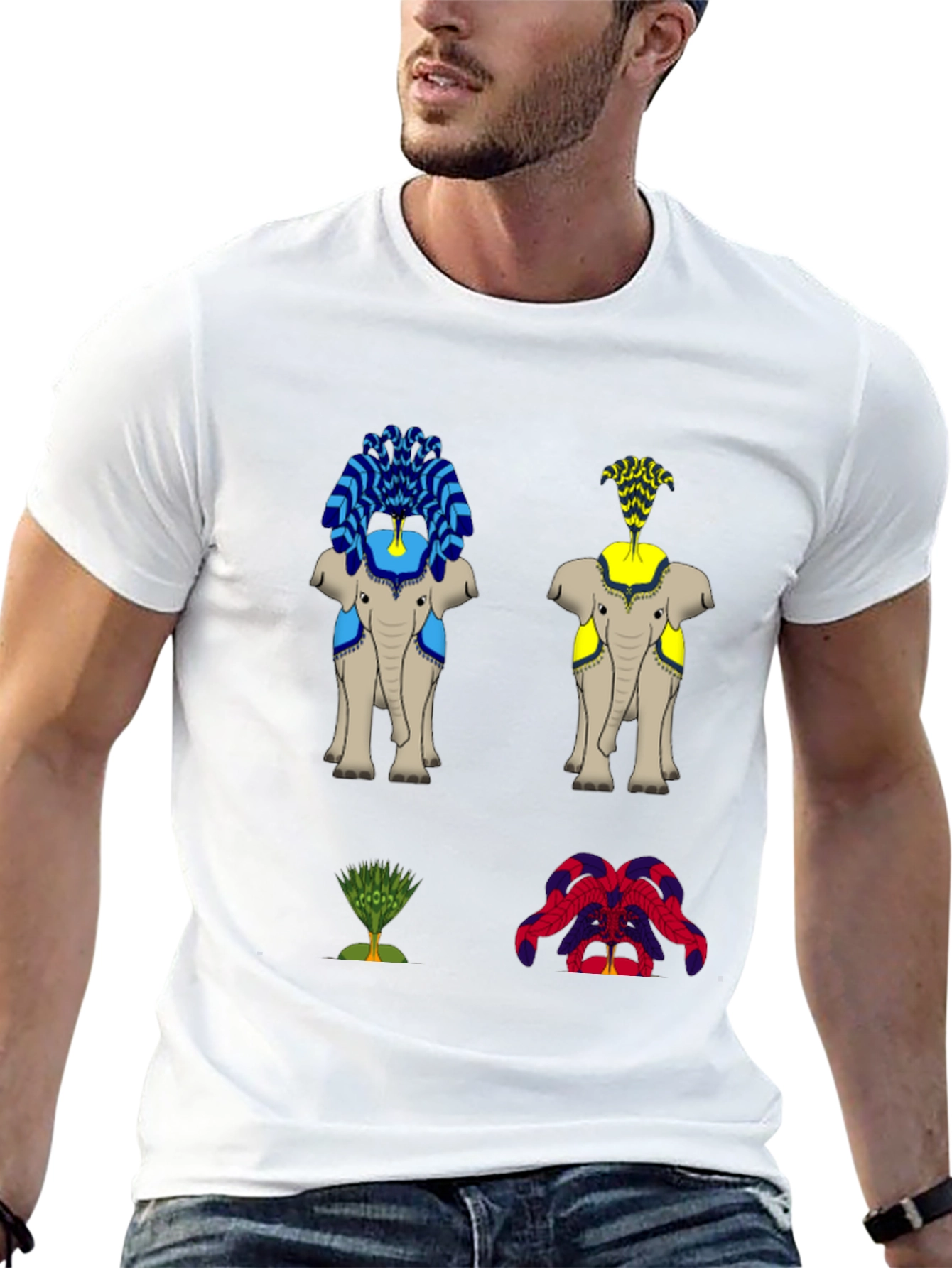 Elephant Art Print Black T-Shirt
