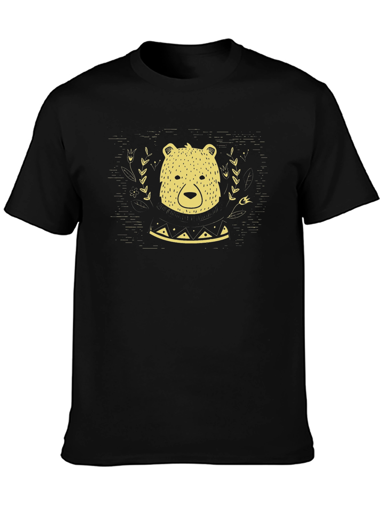Bear Graphic Print Black T-Shirt