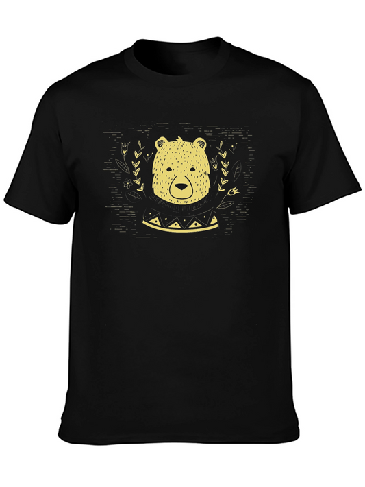 Bear Graphic Print Black T-Shirt