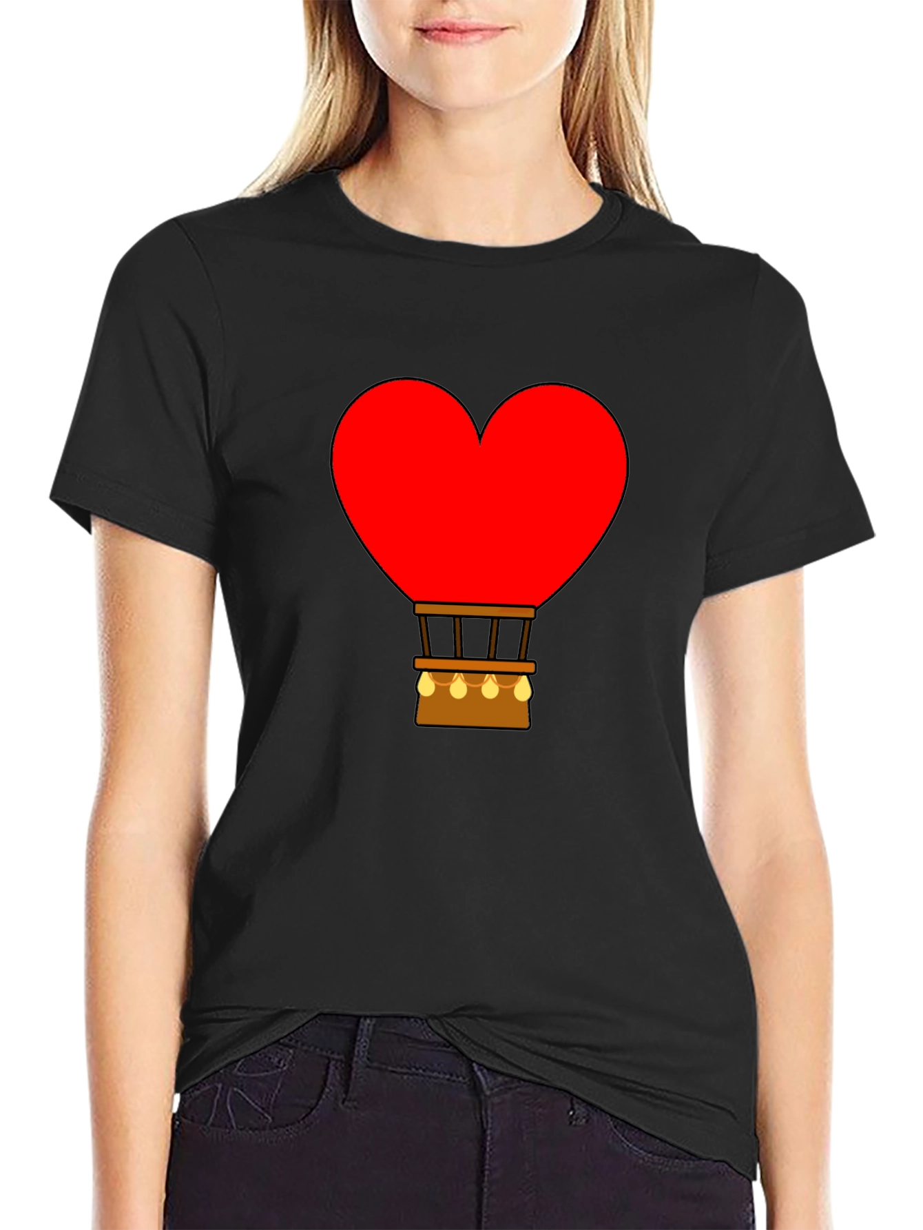 Heart Hot Air Balloon Graphic Tee - Black
