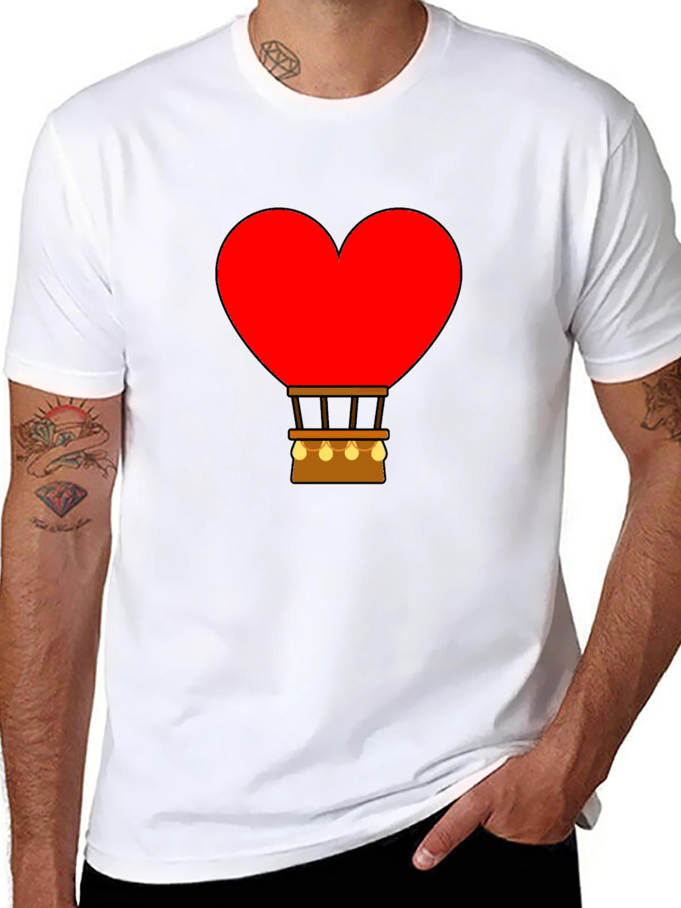 Heart Hot Air Balloon Graphic Tee - Black