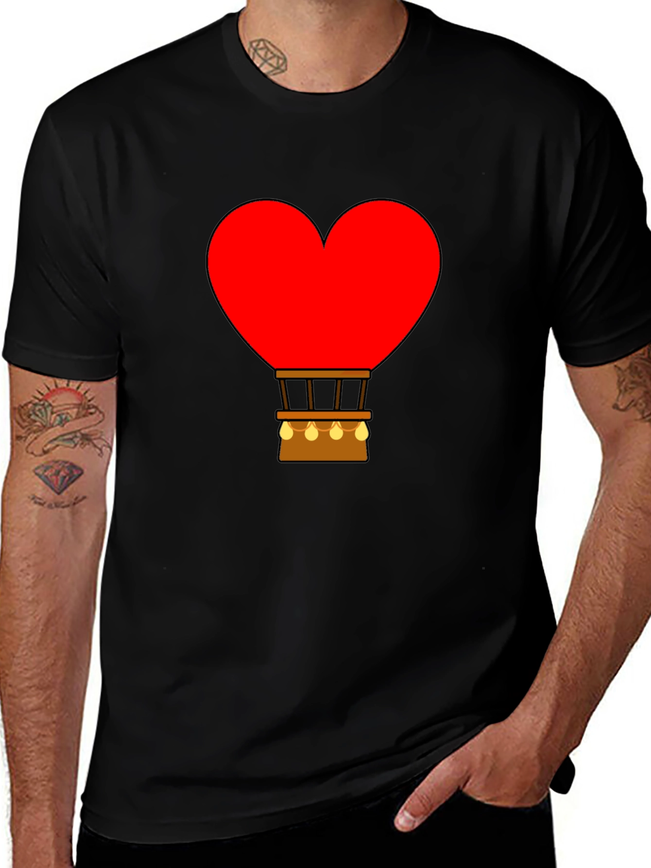 Heart Hot Air Balloon Graphic Tee - Black