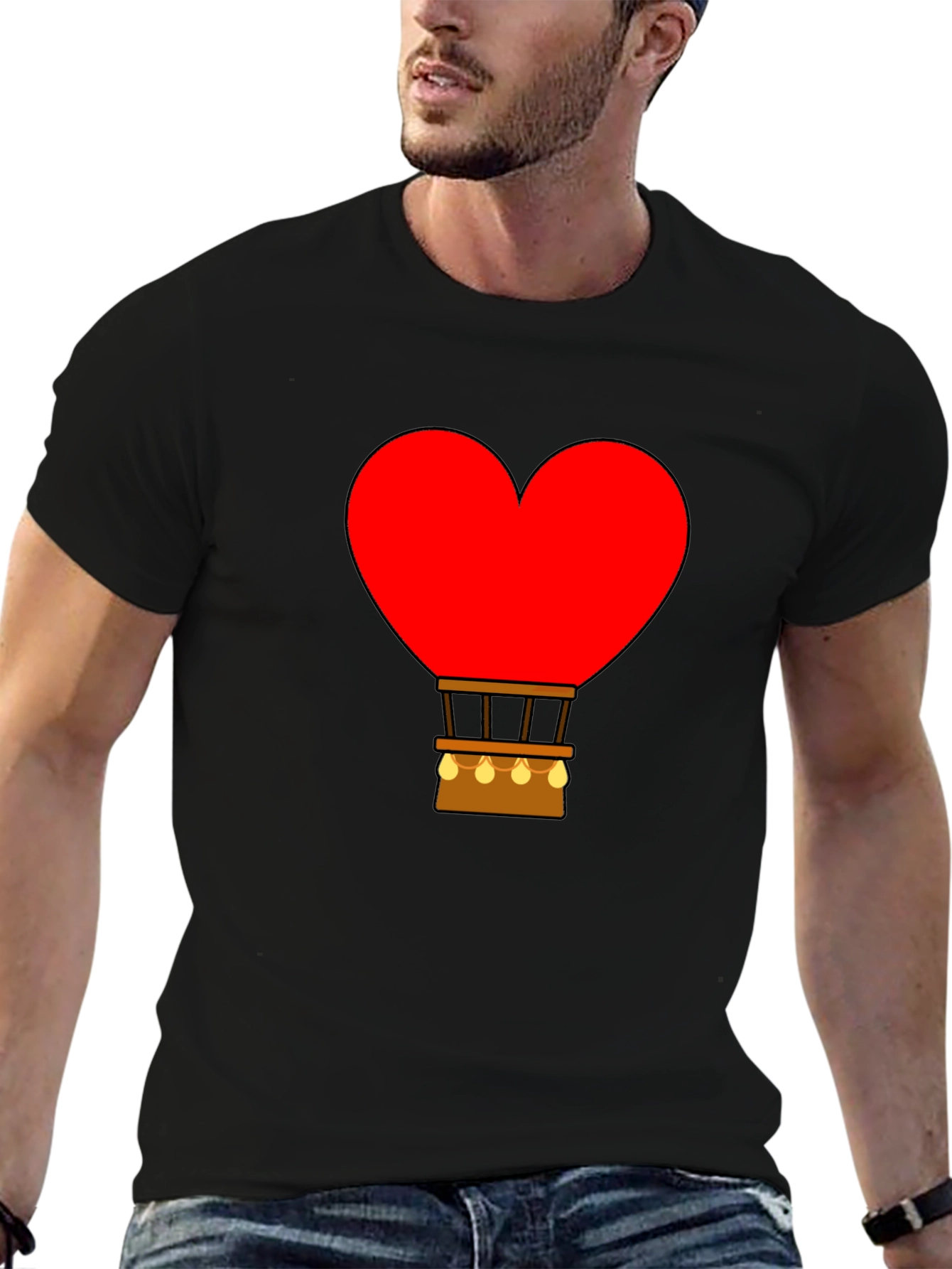 Heart Hot Air Balloon Graphic Tee - Black