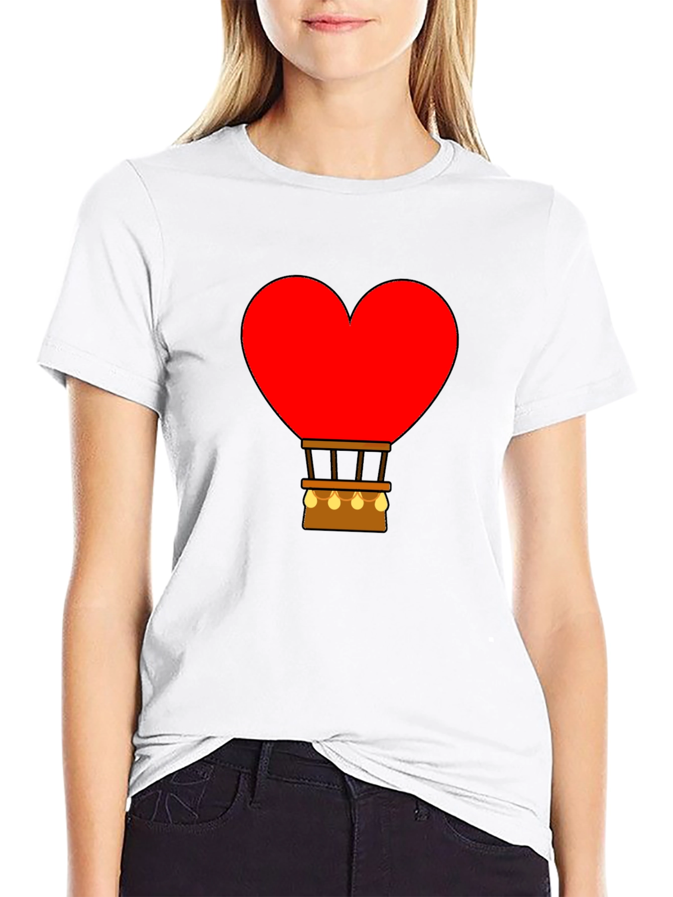 Heart Hot Air Balloon Graphic Tee - Black