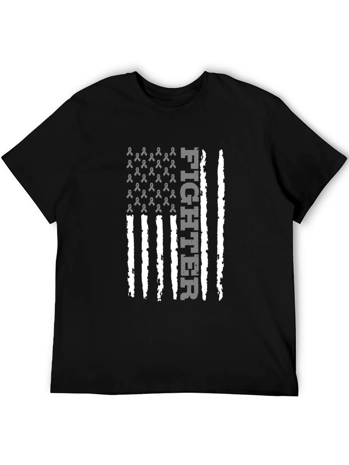 Fighter Ribbon Flag Graphic Tee - Black Cotton T-Shirt