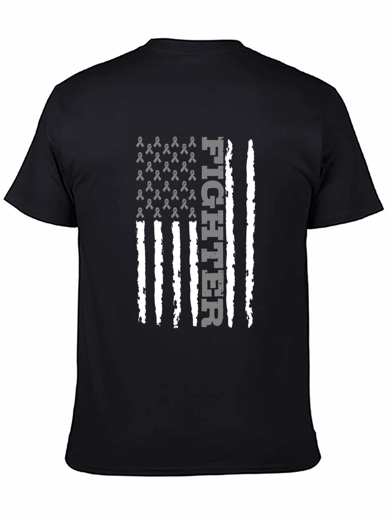Fighter Ribbon Flag Graphic Tee - Black Cotton T-Shirt
