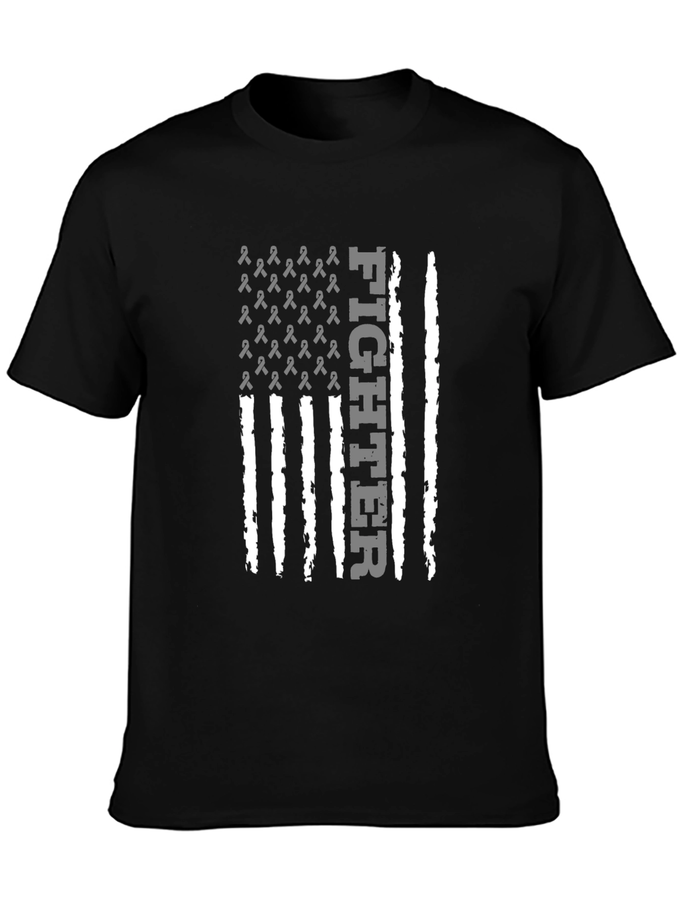 Fighter Ribbon Flag Graphic Tee - Black Cotton T-Shirt