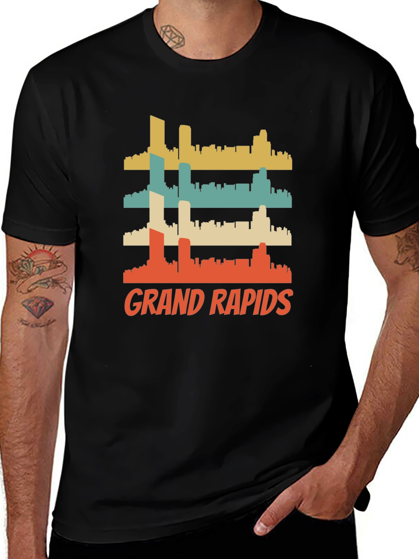 Grand Rapids Retro Skyline Graphic T-Shirt