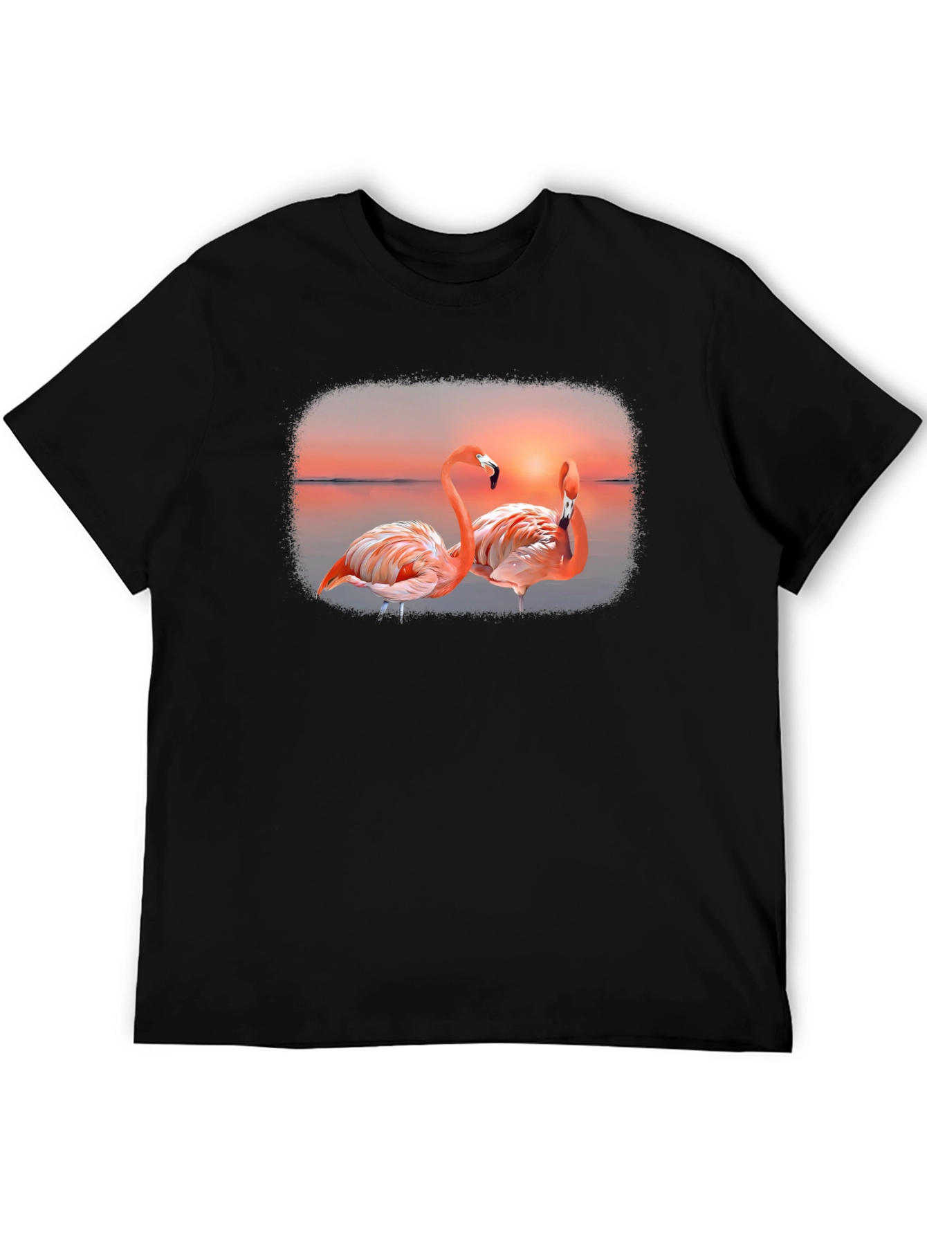 Flamingo Sunset Graphic Tee - Black Cotton T-Shirt