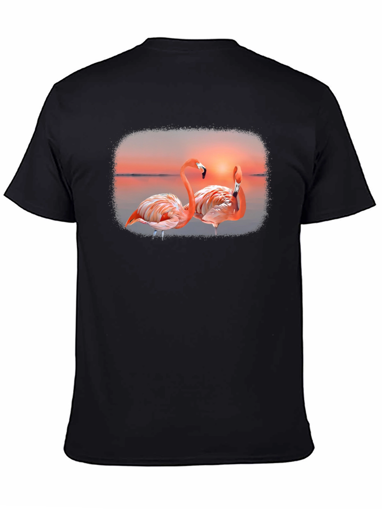 Flamingo Sunset Graphic Tee - Black Cotton T-Shirt