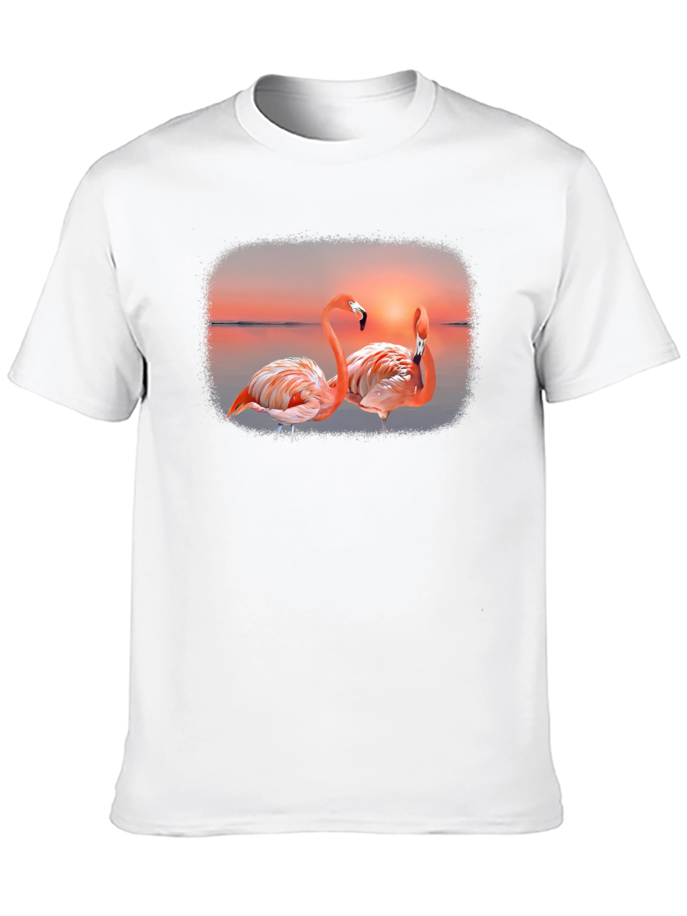 Flamingo Sunset Graphic Tee - Black Cotton T-Shirt