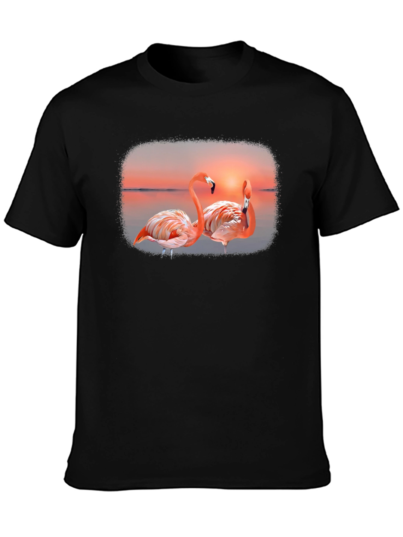 Flamingo Sunset Graphic Tee - Black Cotton T-Shirt