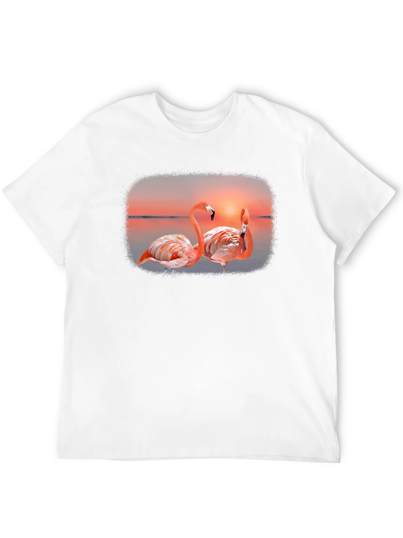Flamingo Sunset Graphic Tee - Black Cotton T-Shirt