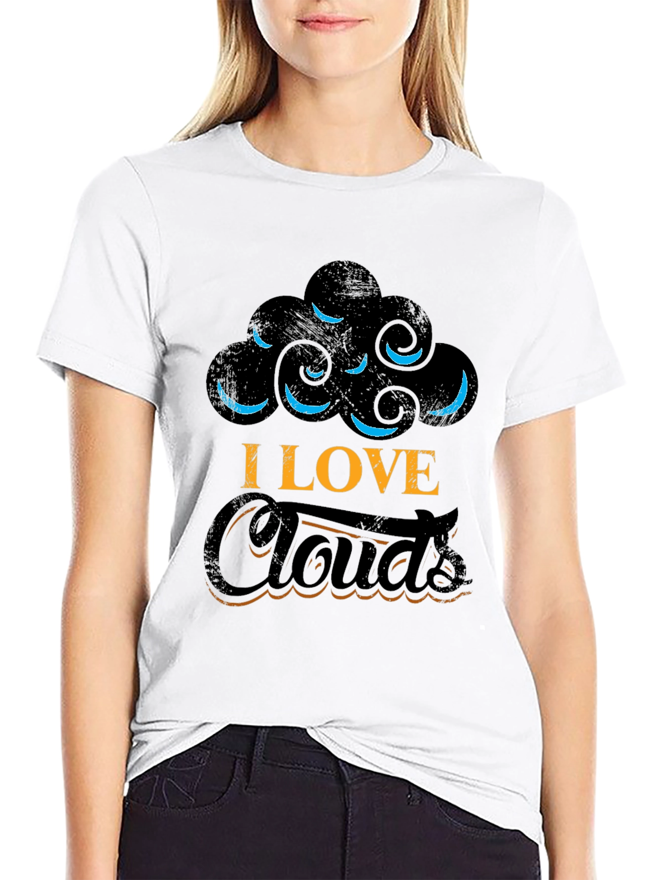 I Love Clouds Graphic Tee - Black Cotton T-Shirt