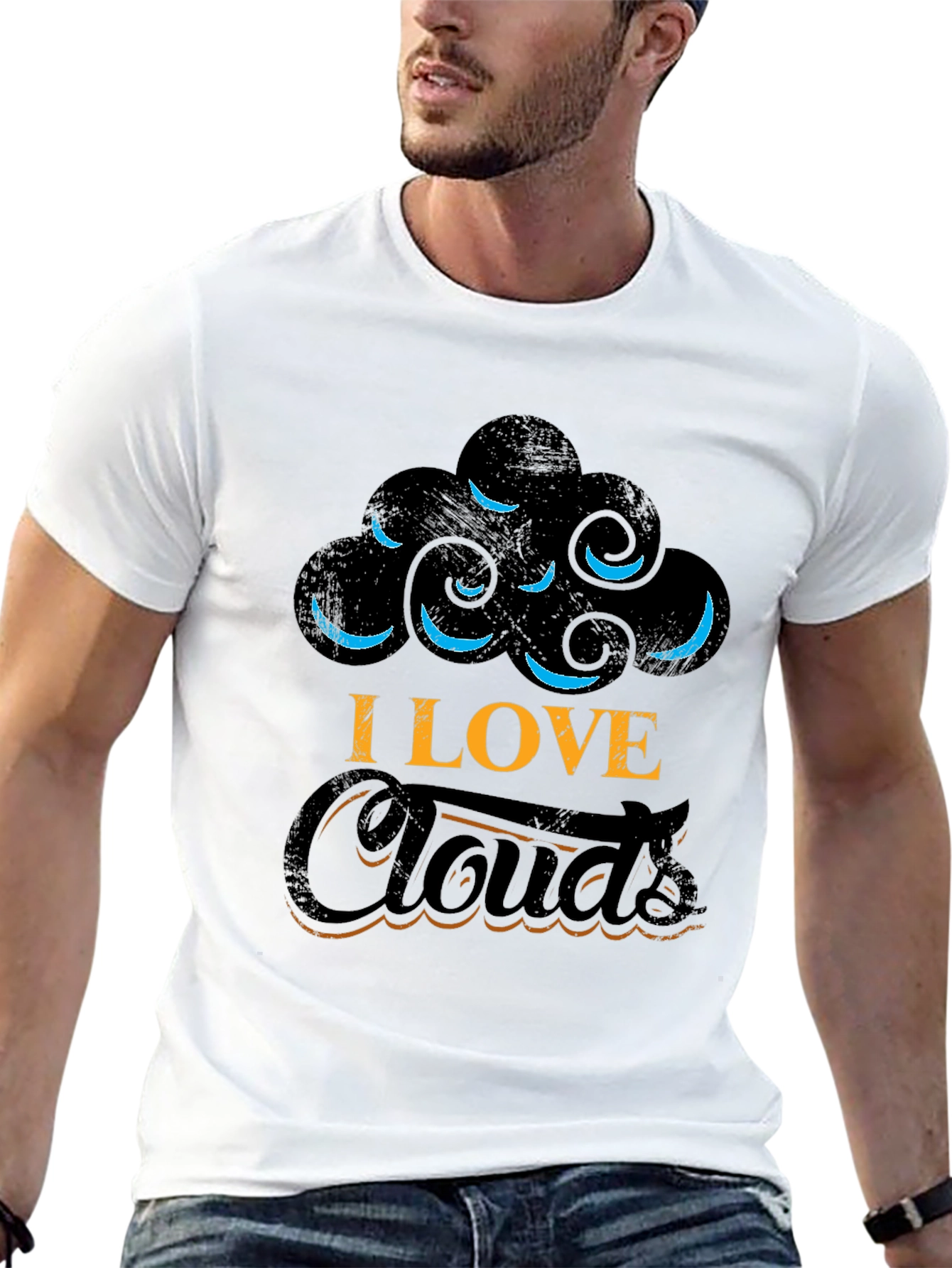 I Love Clouds Graphic Tee - Black Cotton T-Shirt