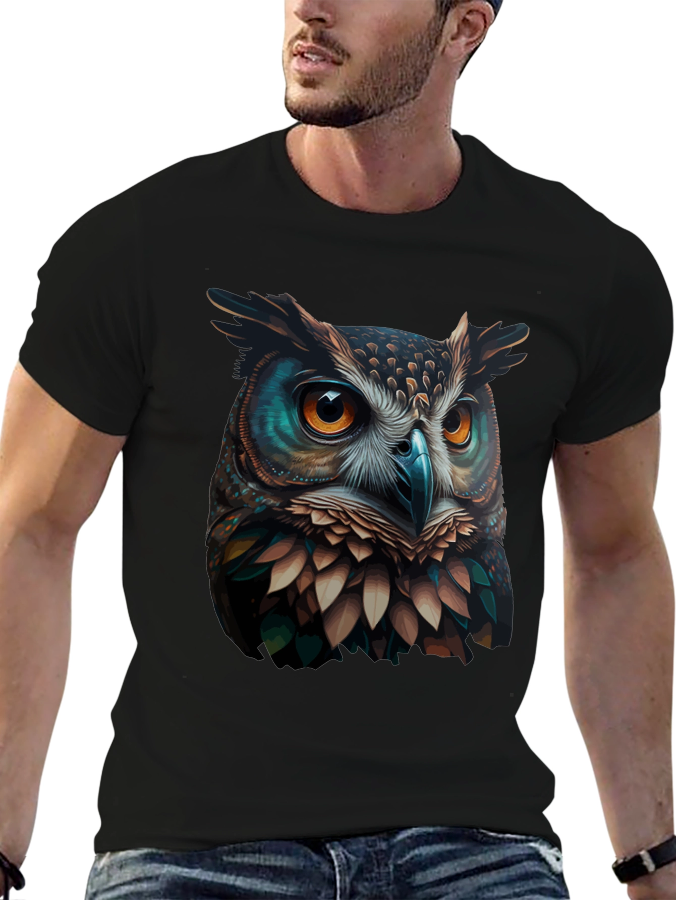 Owl Graphic Print Tee - Mens Black T-Shirt
