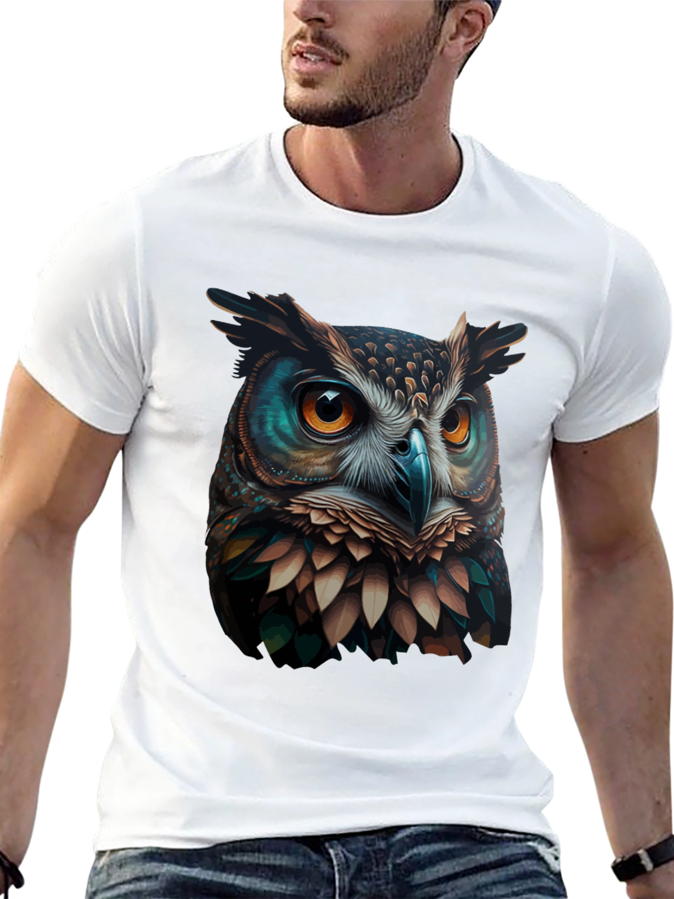 Owl Graphic Print Tee - Mens Black T-Shirt