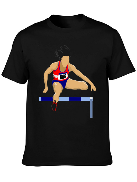 Mens Black T-Shirt with Hurdler Design