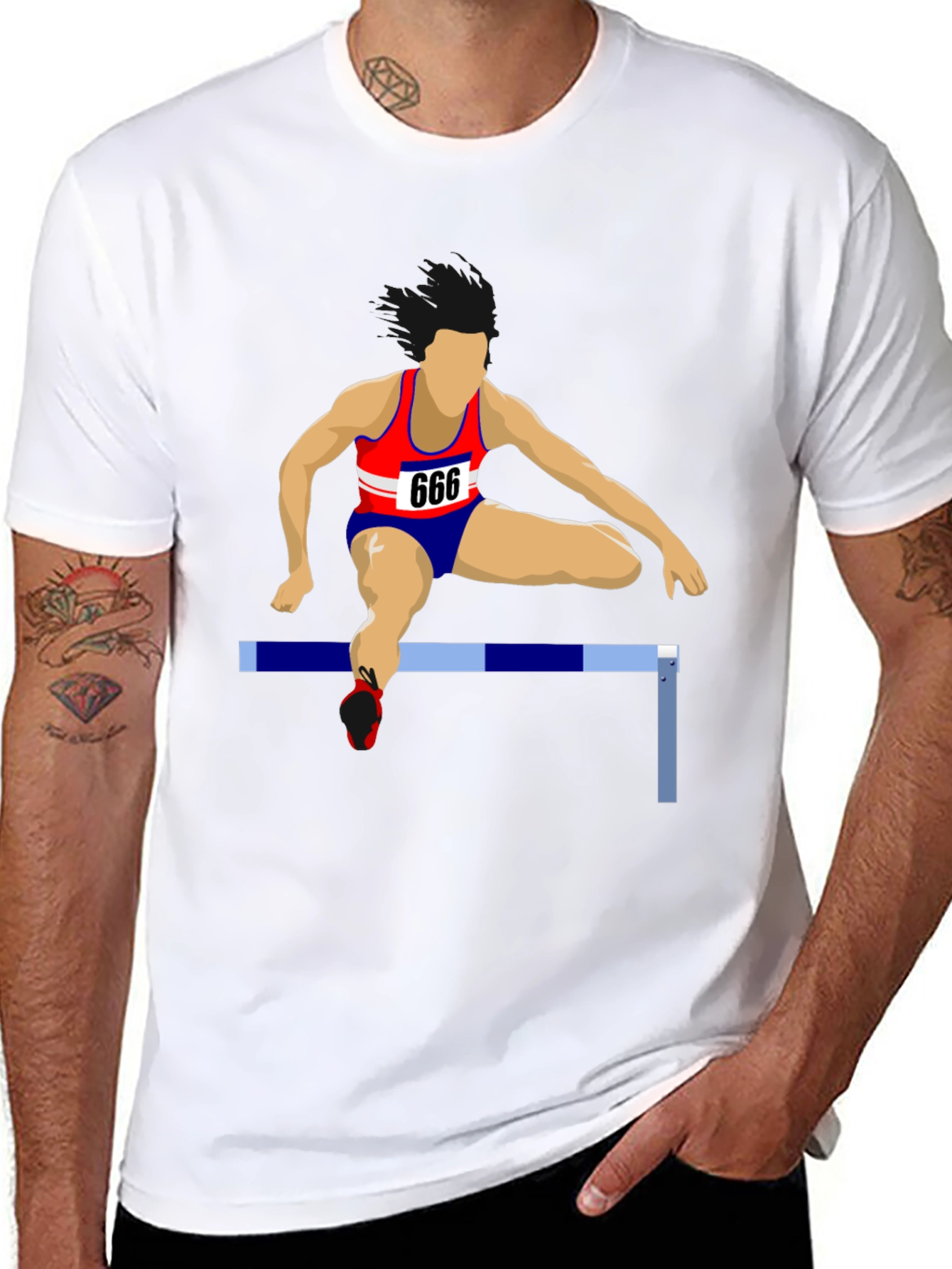 Mens Black T-Shirt with Hurdler Design