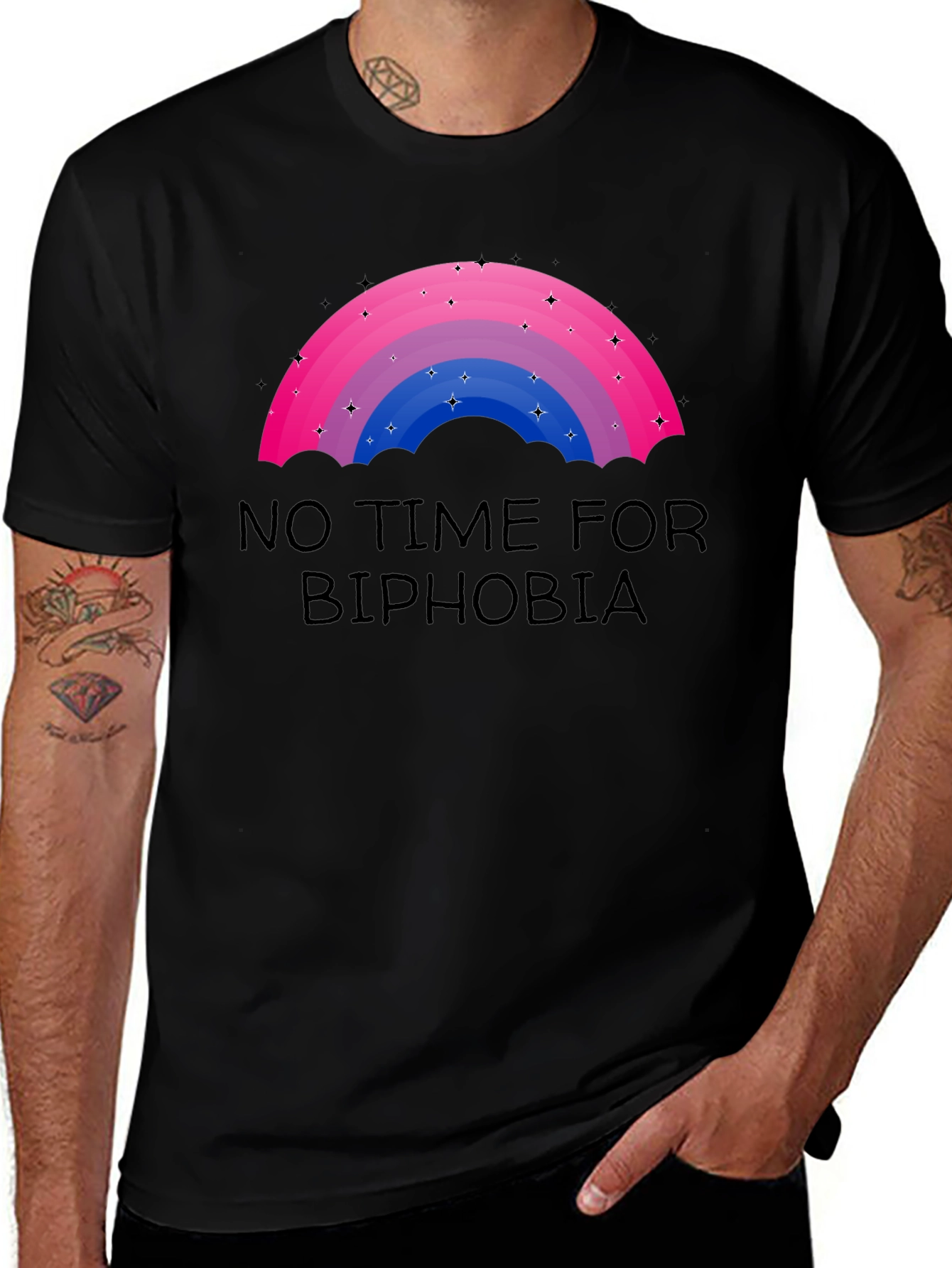 No Time for Biphobia Rainbow Graphic Tee