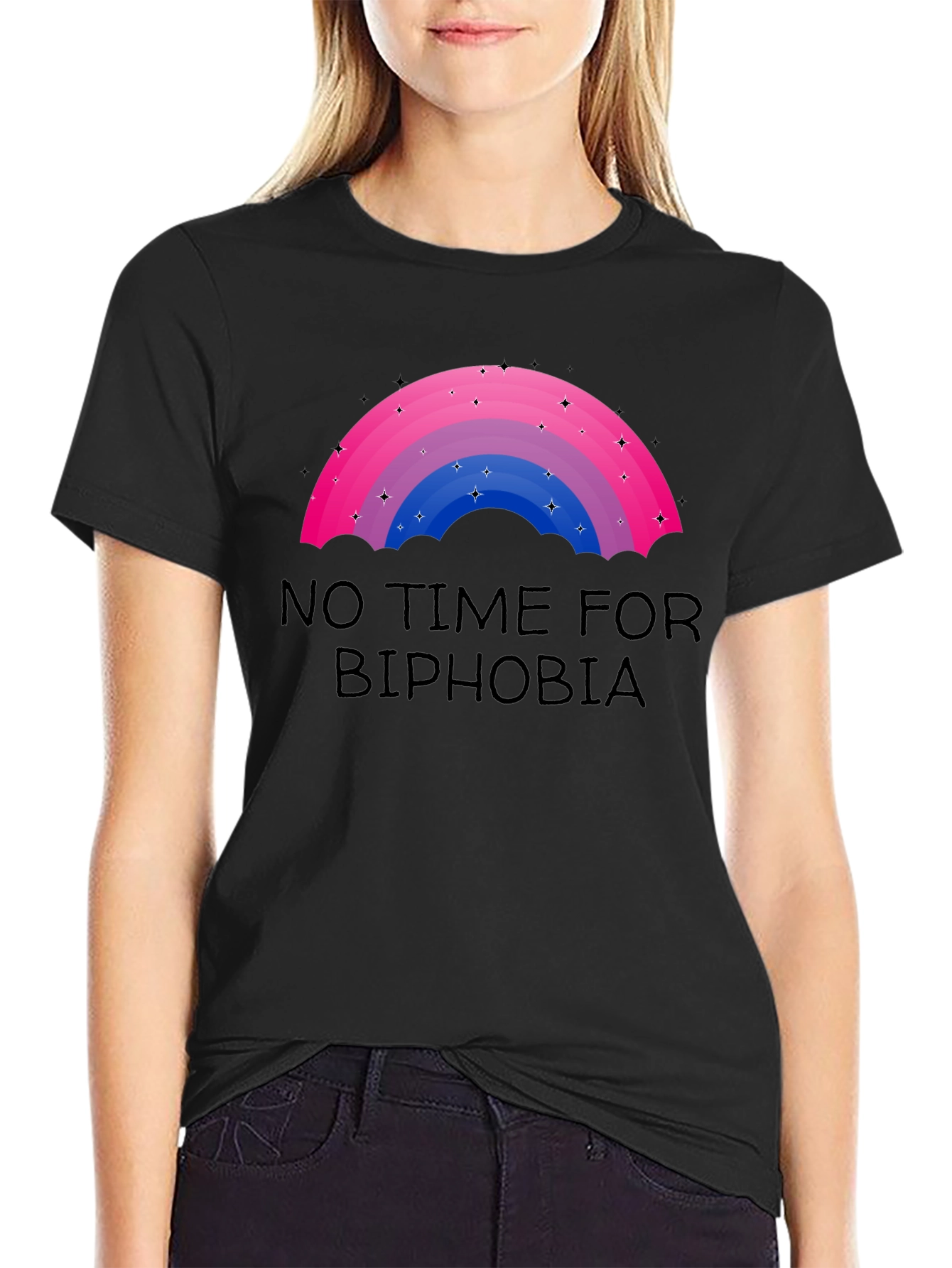 No Time for Biphobia Rainbow Graphic Tee