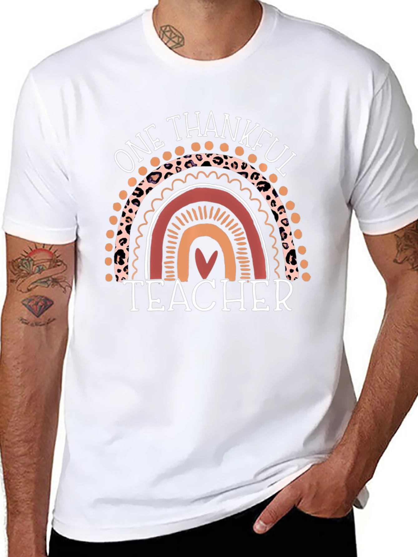 Thankful Teacher Rainbow Graphic T-Shirt