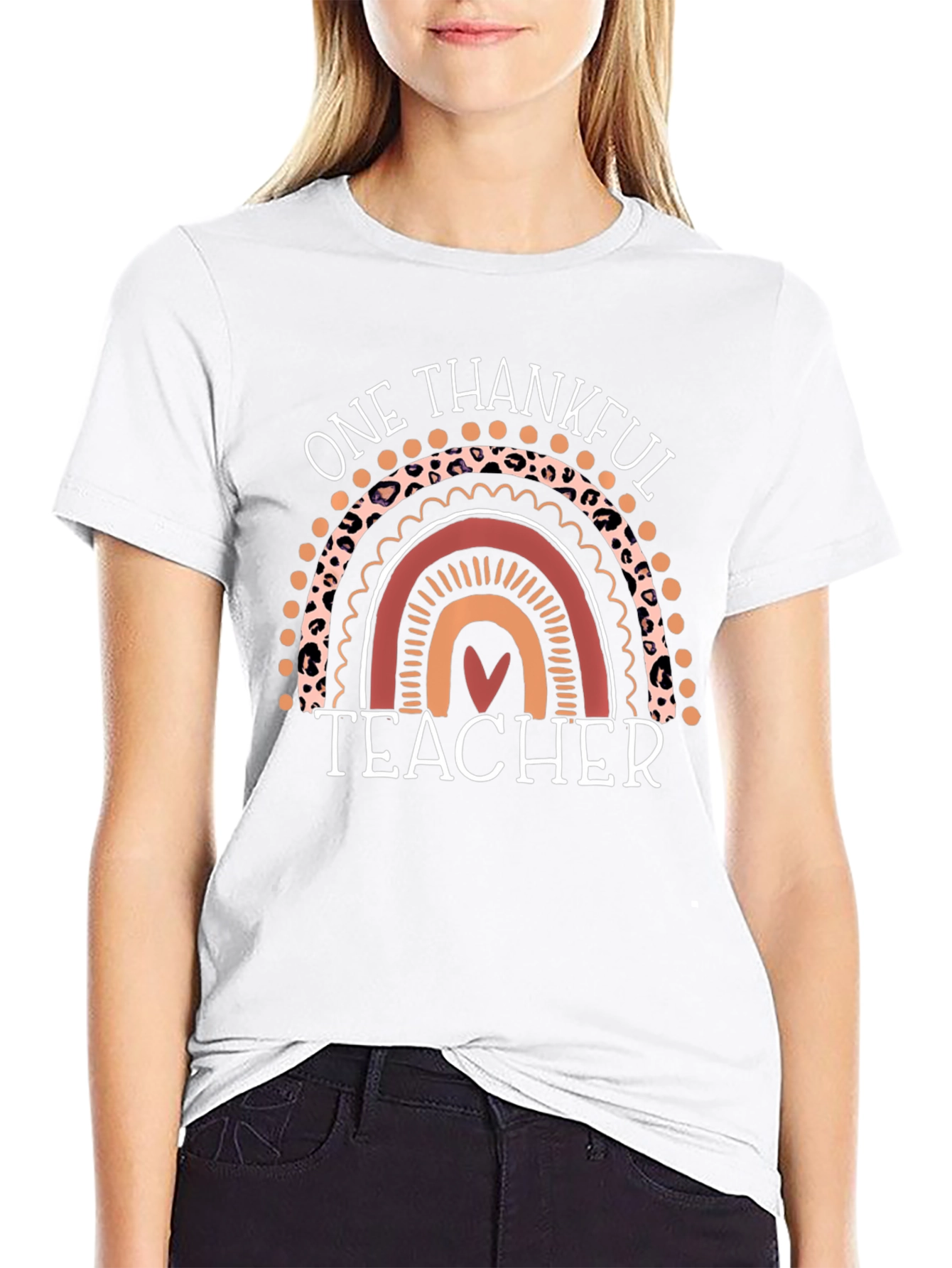 Thankful Teacher Rainbow Graphic T-Shirt