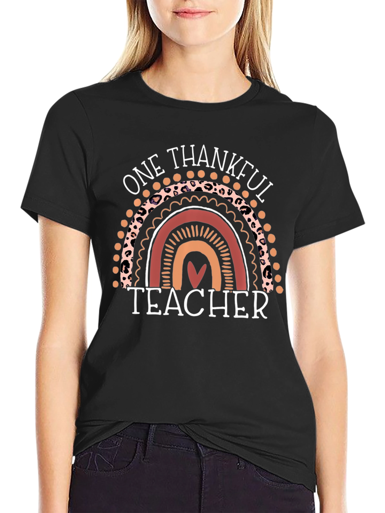 Thankful Teacher Rainbow Graphic T-Shirt