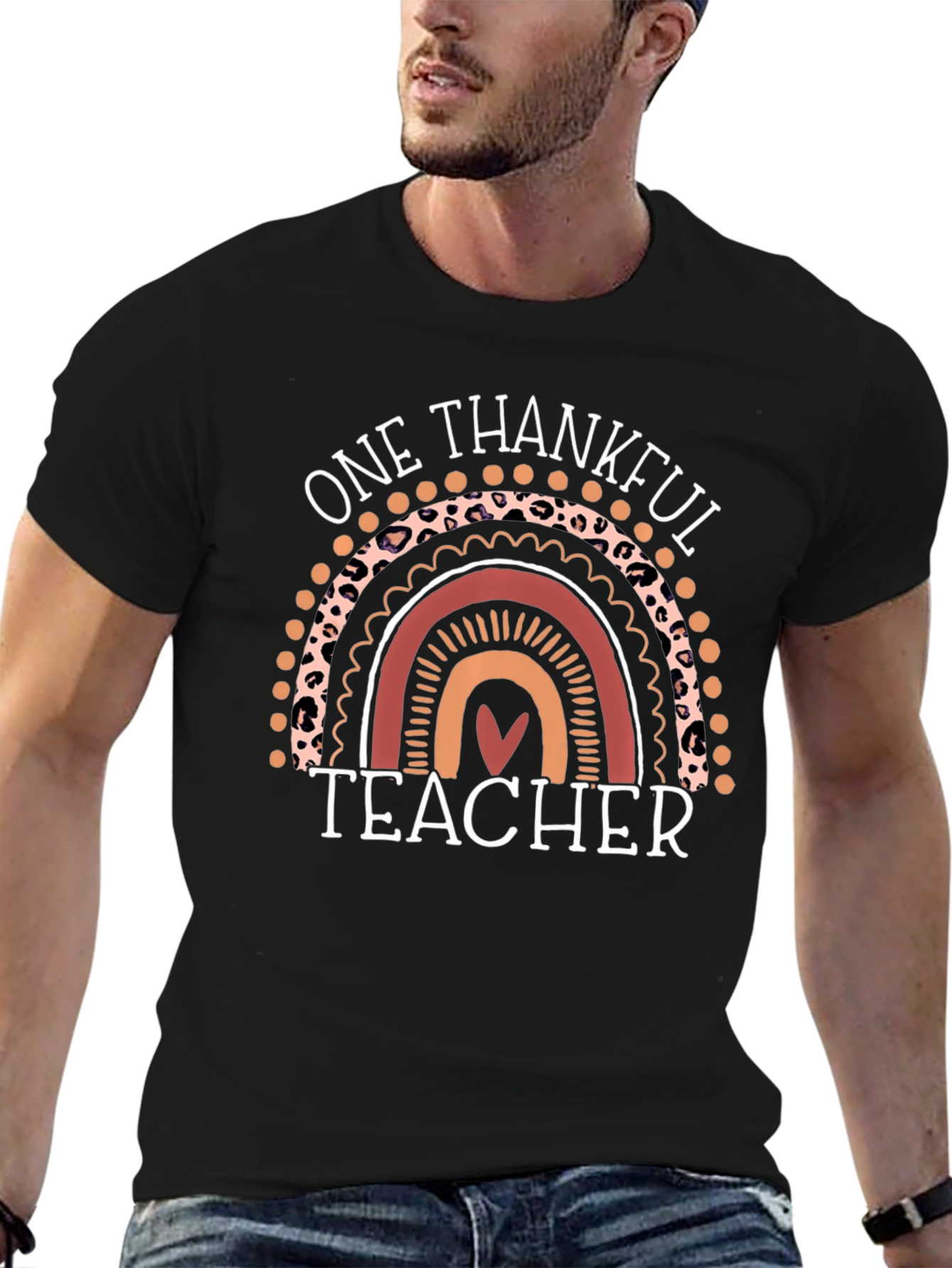 Thankful Teacher Rainbow Graphic T-Shirt