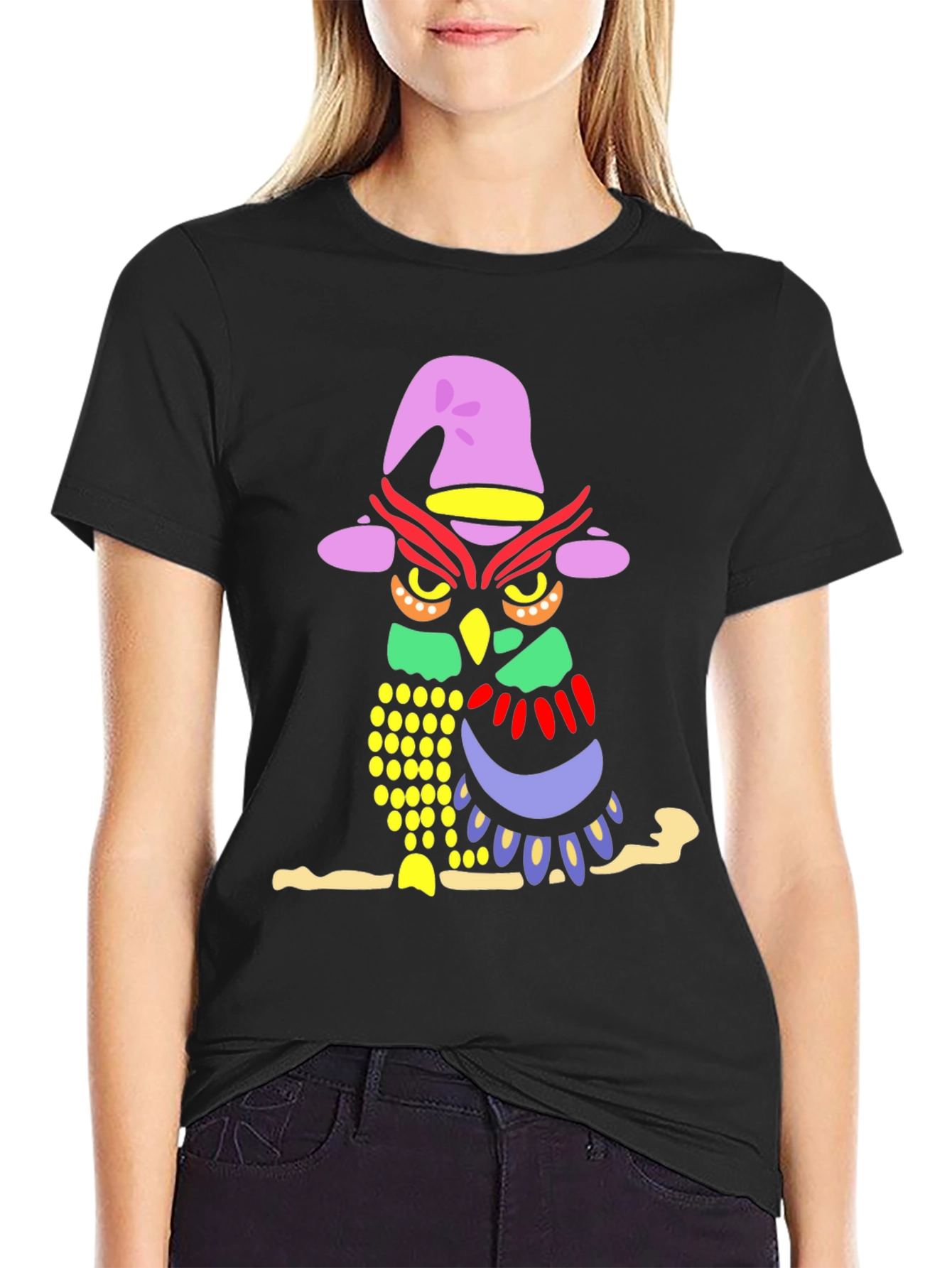 Whimsical Owl Graphic Tee - Mens Black T-Shirt