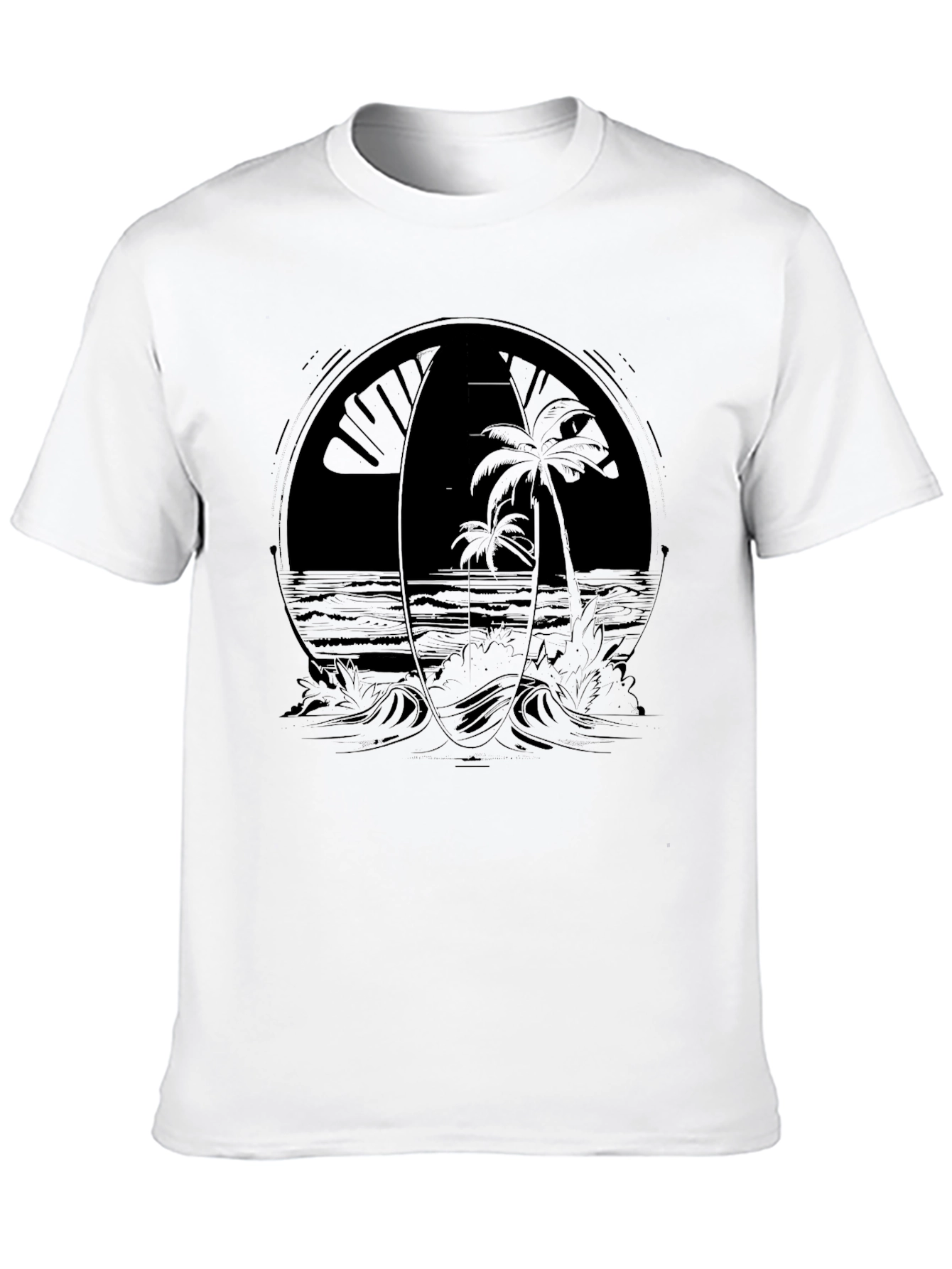 Black Surfboard & Palm Tree Graphic Tee