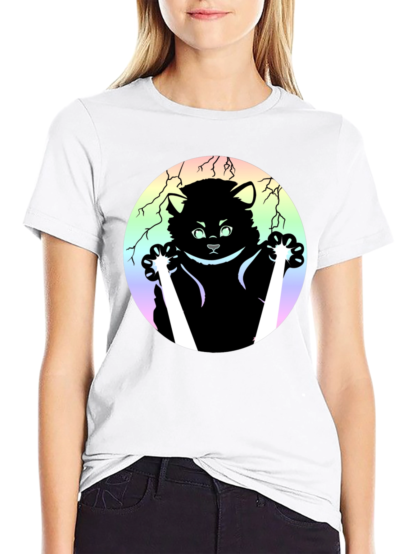 Kawaii Cat & Dagger Graphic Tee - Black