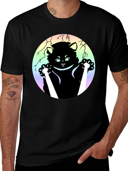 Kawaii Cat & Dagger Graphic Tee - Black