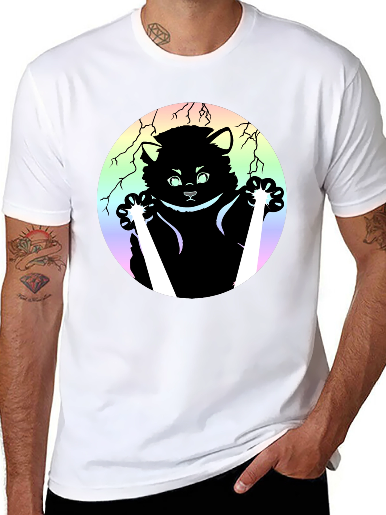Kawaii Cat & Dagger Graphic Tee - Black