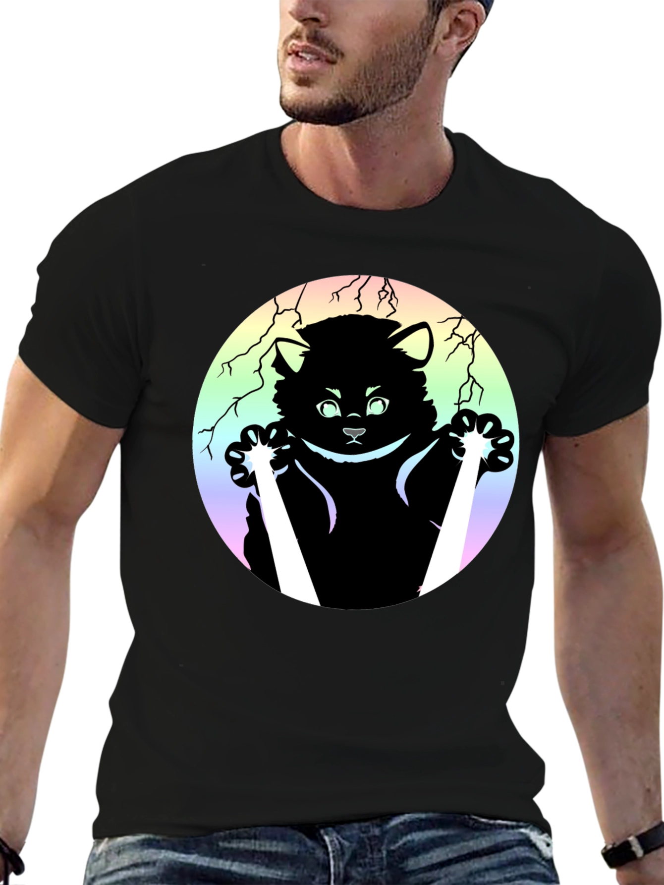 Kawaii Cat & Dagger Graphic Tee - Black
