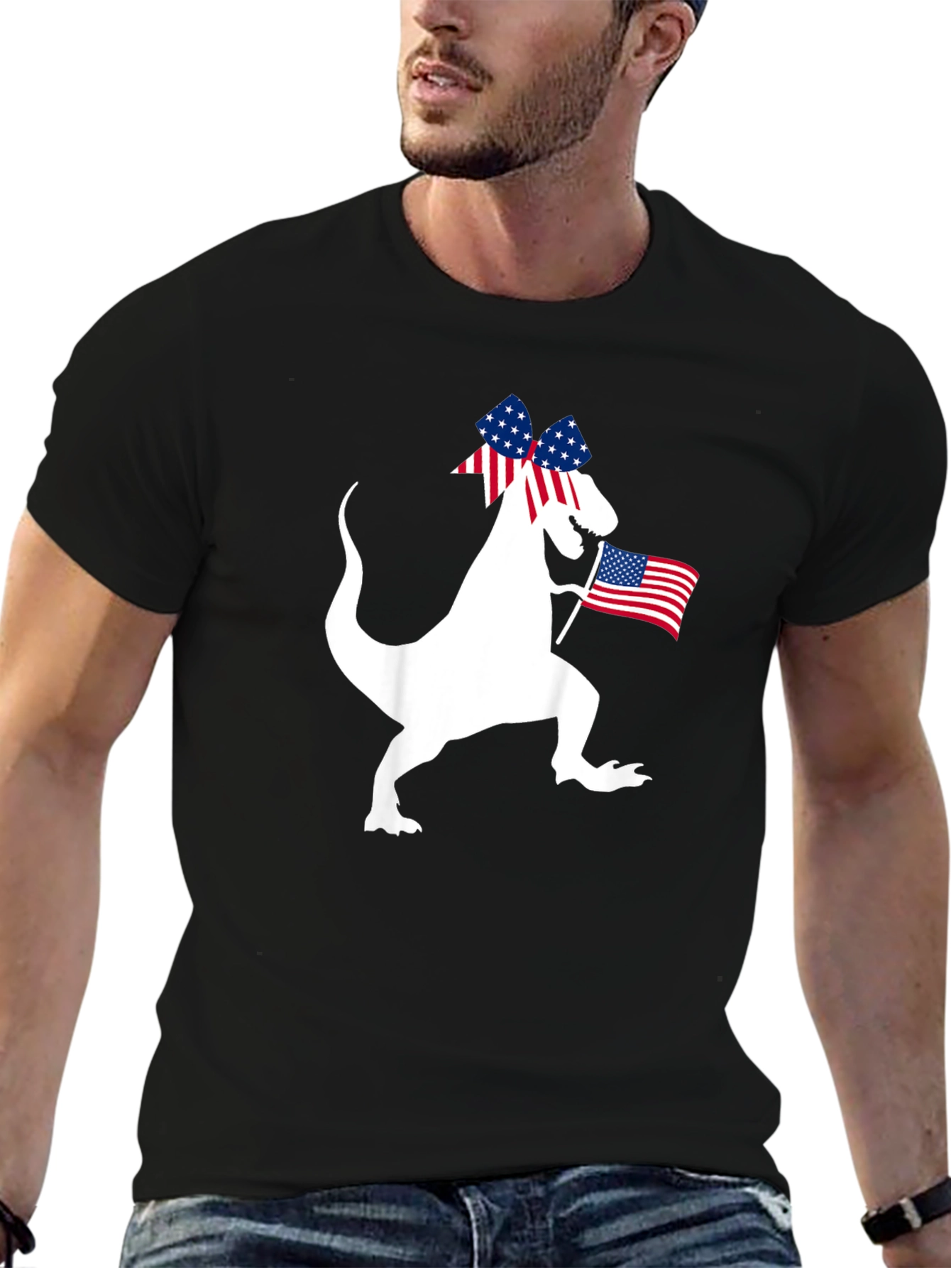 Patriotic Dino T-Shirt - USA Flag Dinosaur Tee
