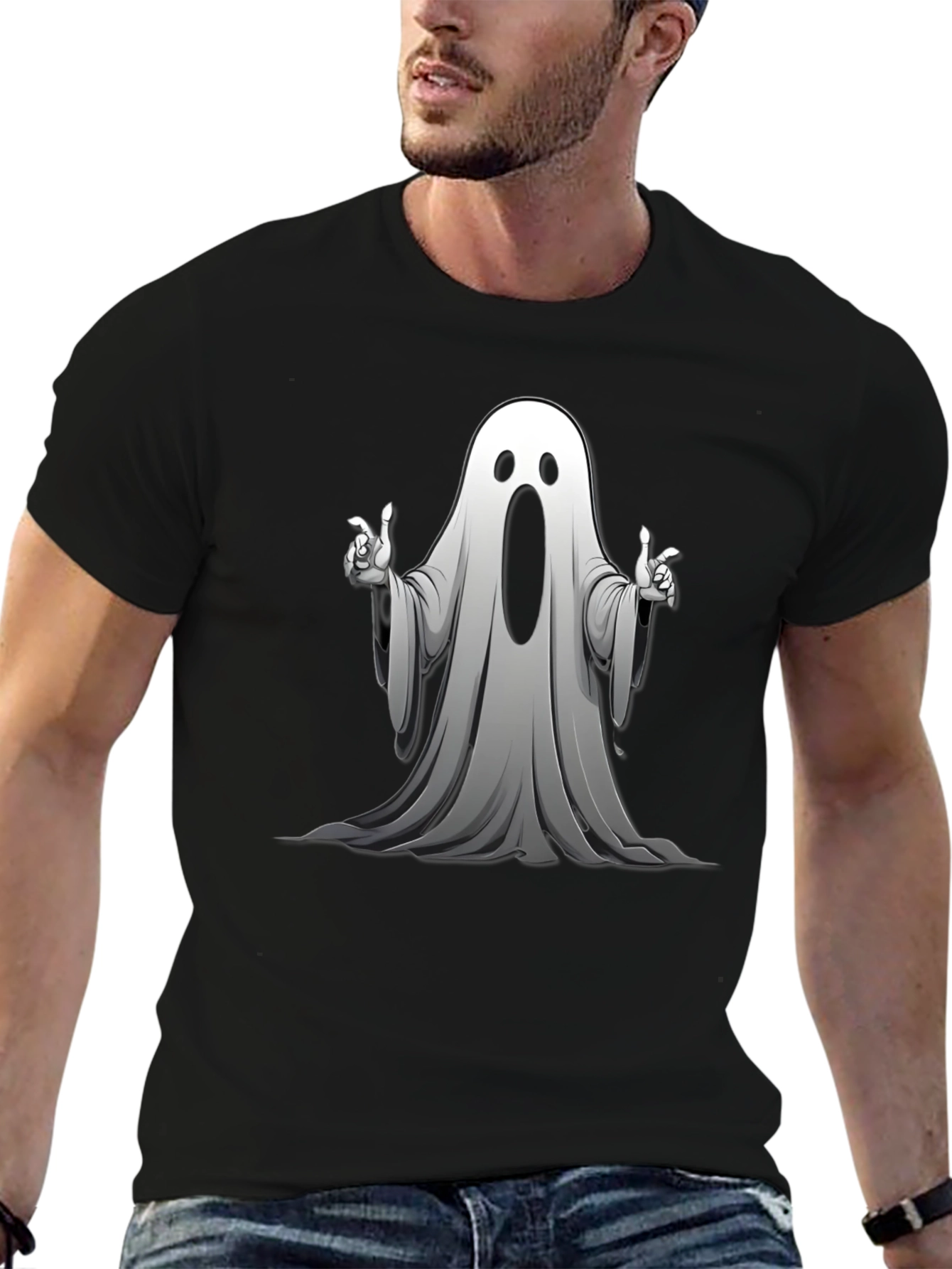 Spooky Ghost Graphic T-Shirt - Halloween Fun!
