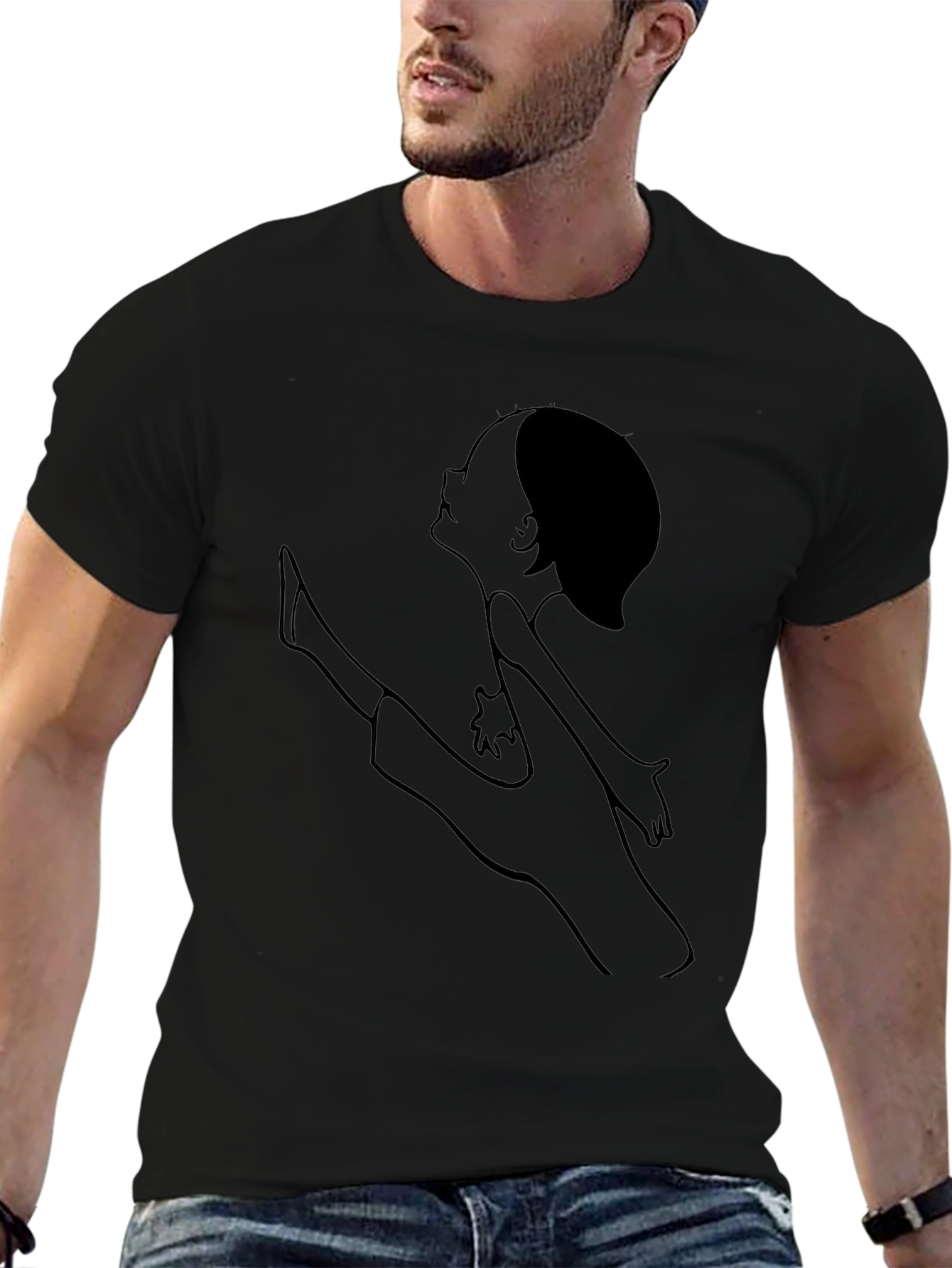 Unique Line Art Tee - Casual Black T-Shirt