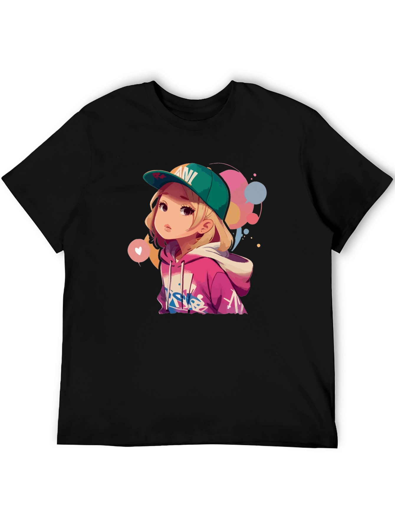 Anime Girl Graphic Tee - Stylish Black T-Shirt