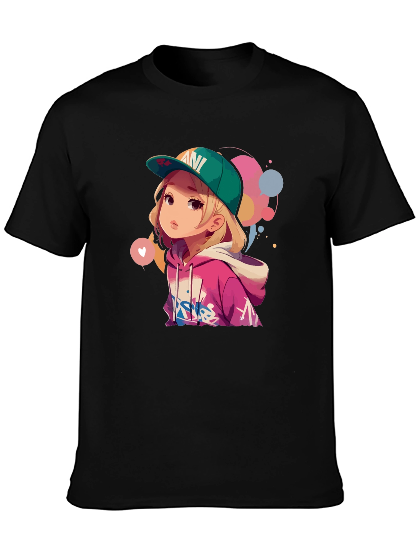 Anime Girl Graphic Tee - Stylish Black T-Shirt