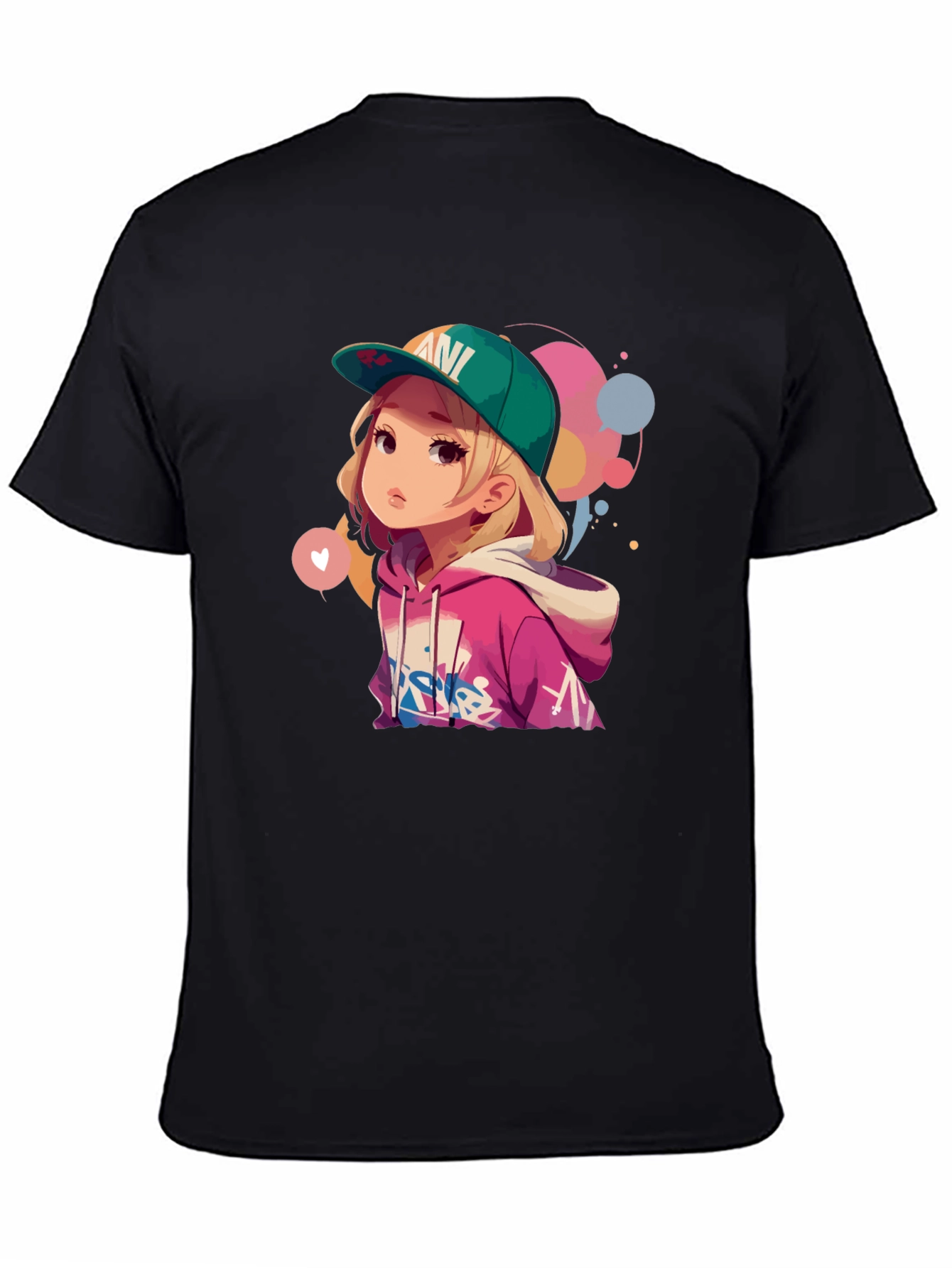 Anime Girl Graphic Tee - Stylish Black T-Shirt