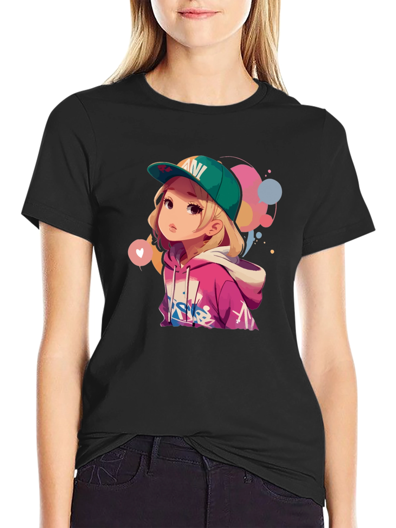 Anime Girl Graphic Tee - Stylish Black T-Shirt